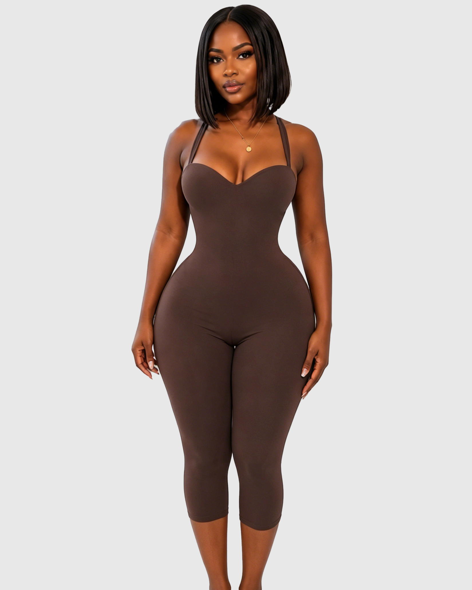 Halter Strap Sweetheart Neck Capri Sculpting Jumpsuit - By Qivii