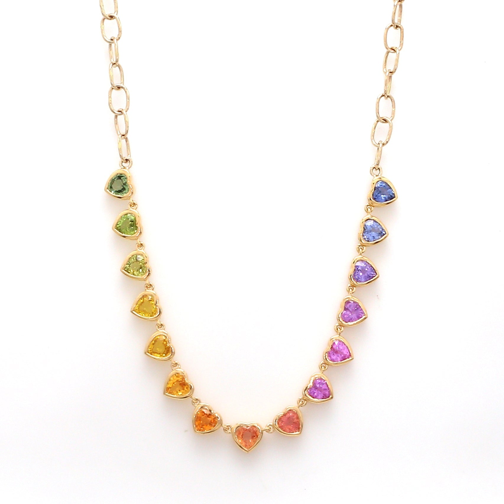 Rainbow Sapphire Heart Bezel Set Necklace - qivii