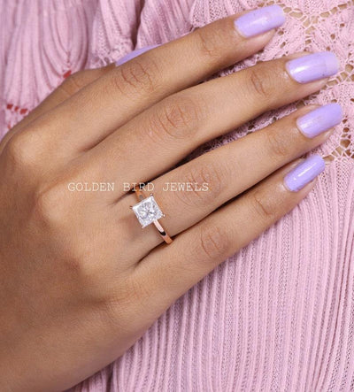 2 CT Princess Cut Moissanite Ring/ Near Colorless Moissanite Solitaire Ring/ Rose Gold Engagement Ring/ Anniversary Ring Gift For Girlfriend - qivii