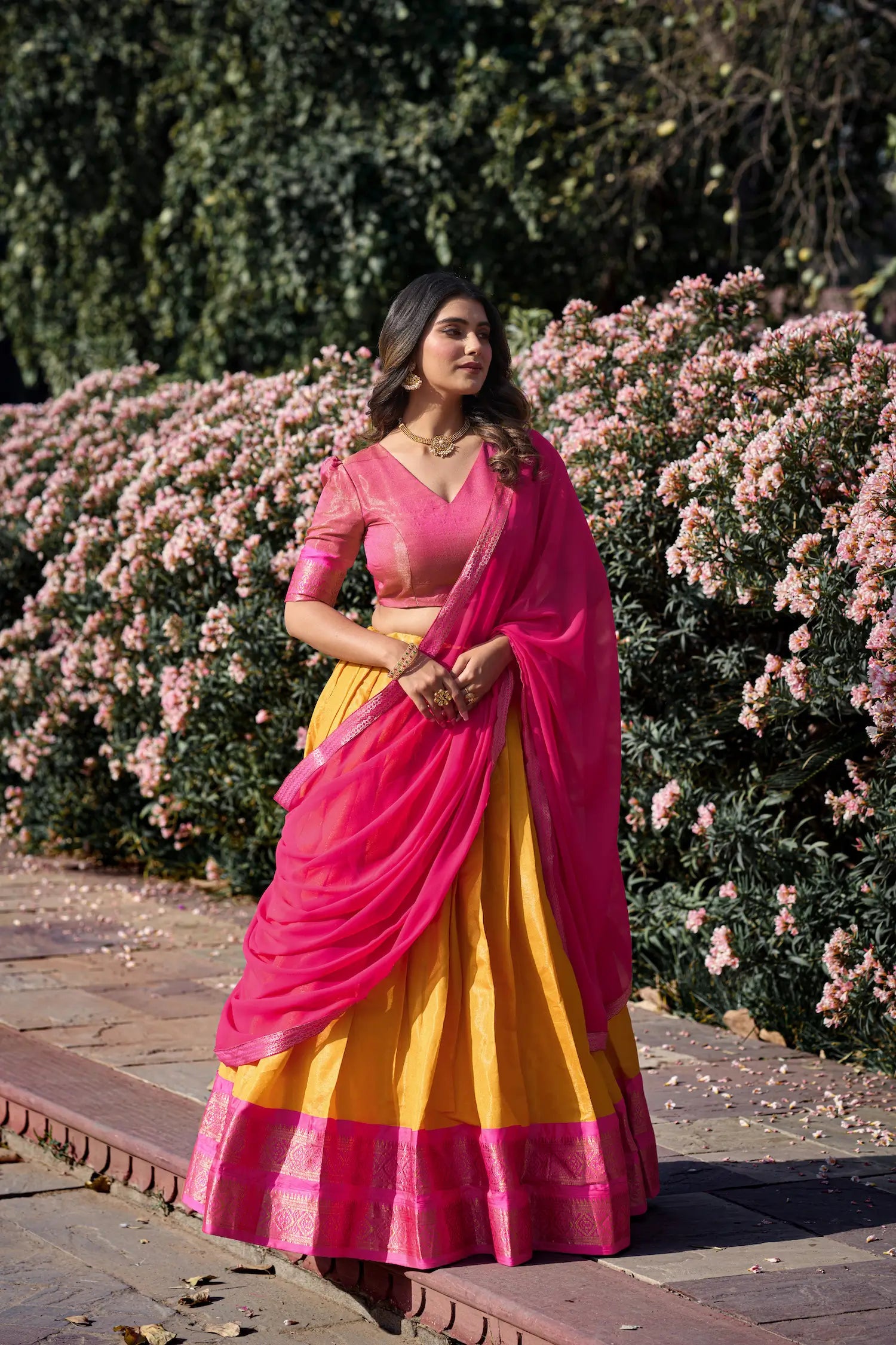 Mustard Yellow Kanchipuram Lehenga Choli
