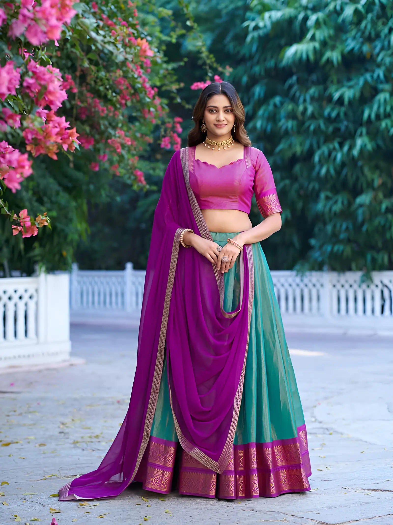 Sea Green Kanchipuram Lehenga Choli