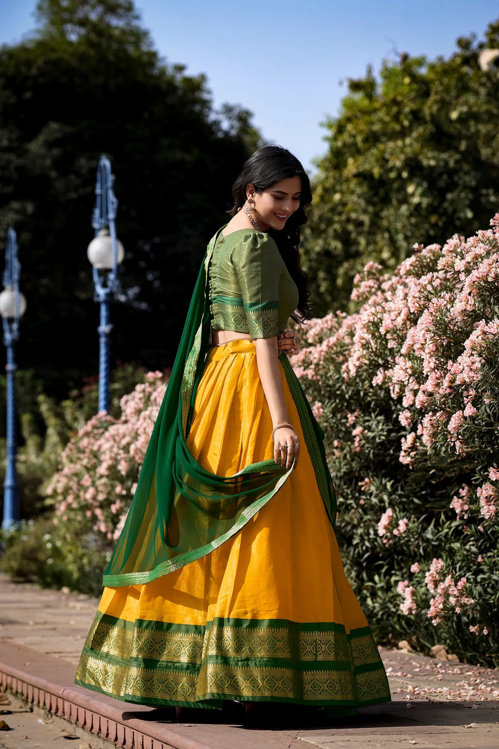 Yellow Kanchipuram Zari Weaving Work Lehenga Choli | Ready To Wear - qivii