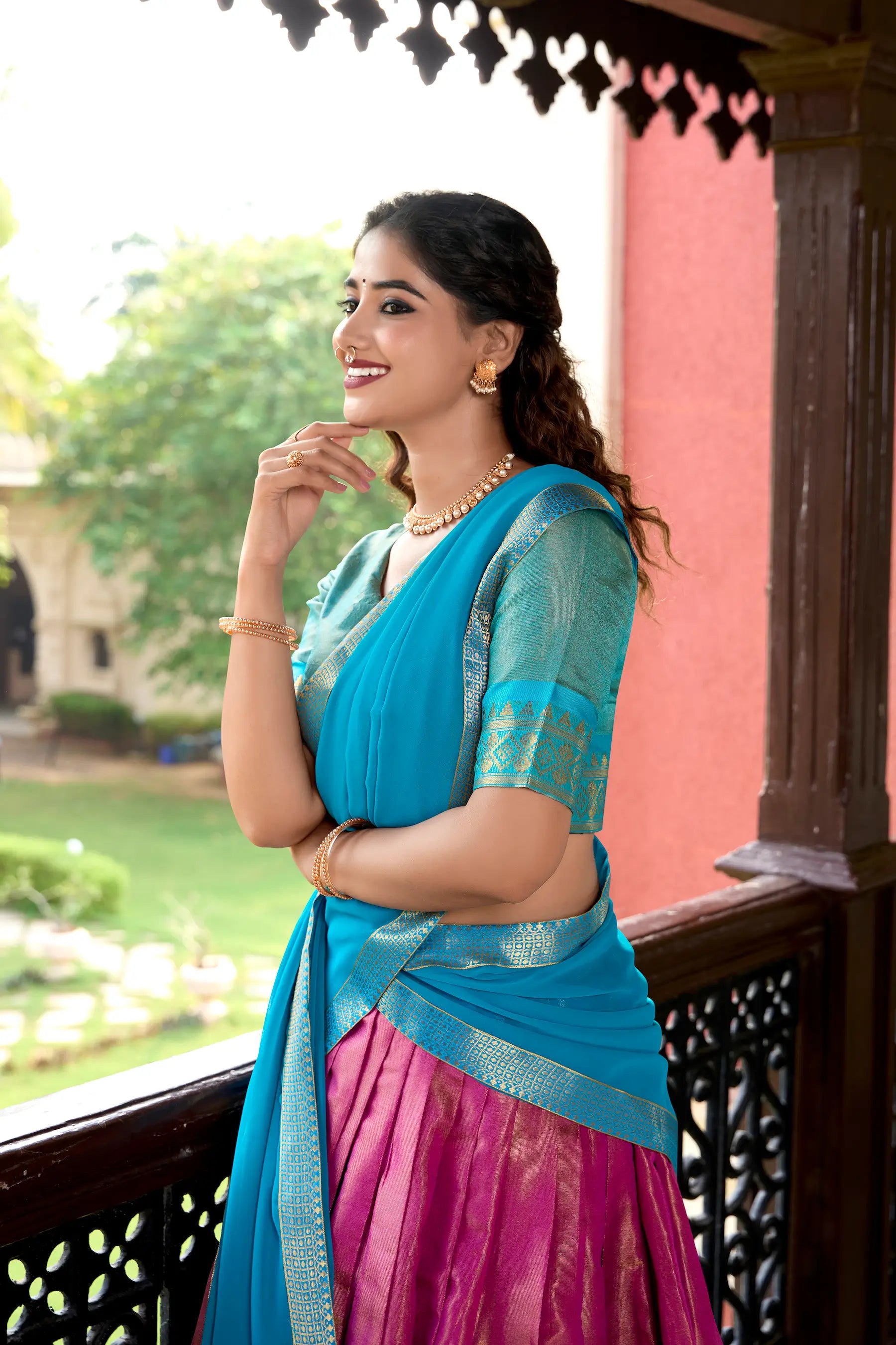 Pink Kanchipuram Zari Weaving Work Lehenga Choli | Ready To Wear - qivii