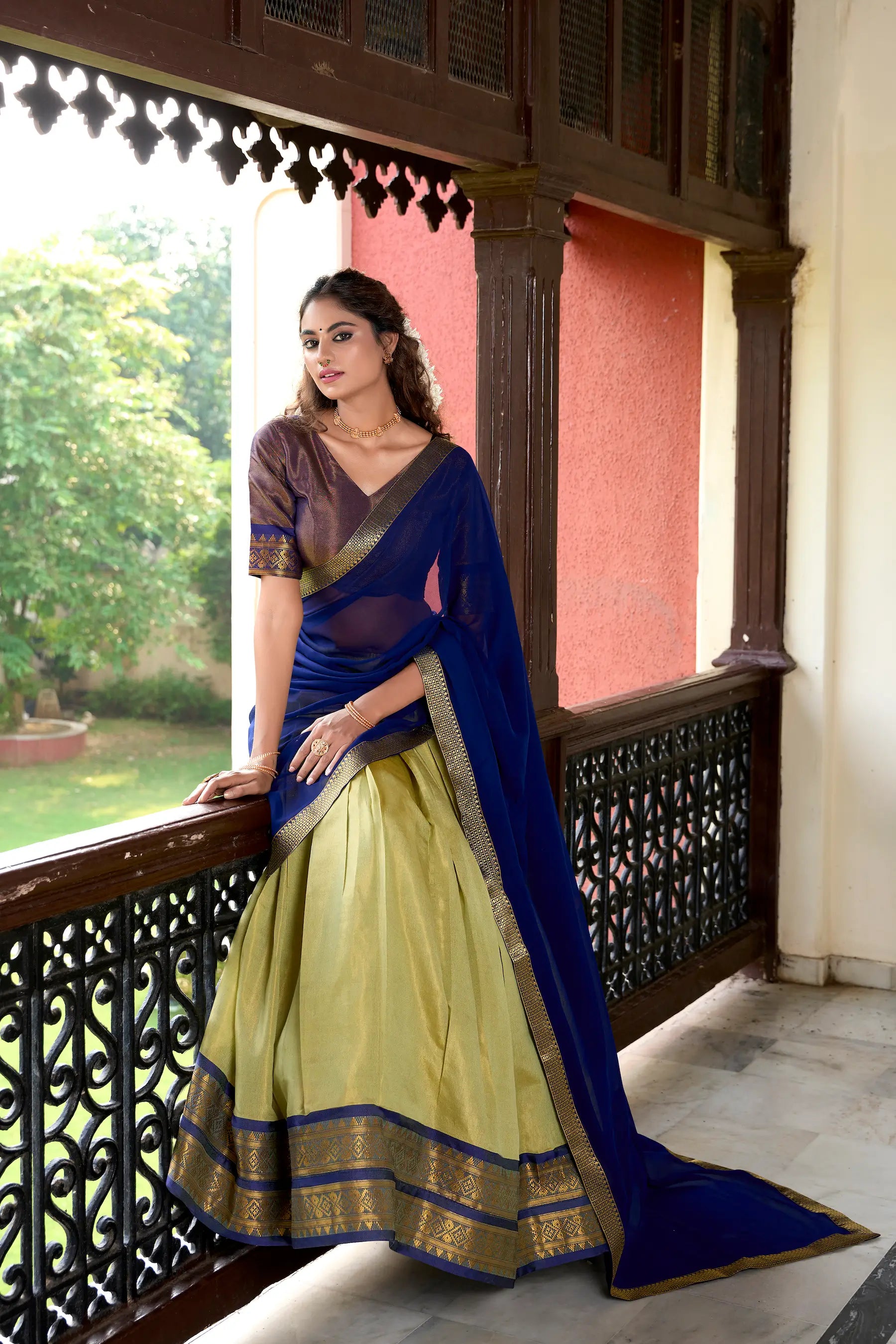 Olive Green Kanchipuram Zari Weaving Work Lehenga Choli | Ready To Wear - qivii