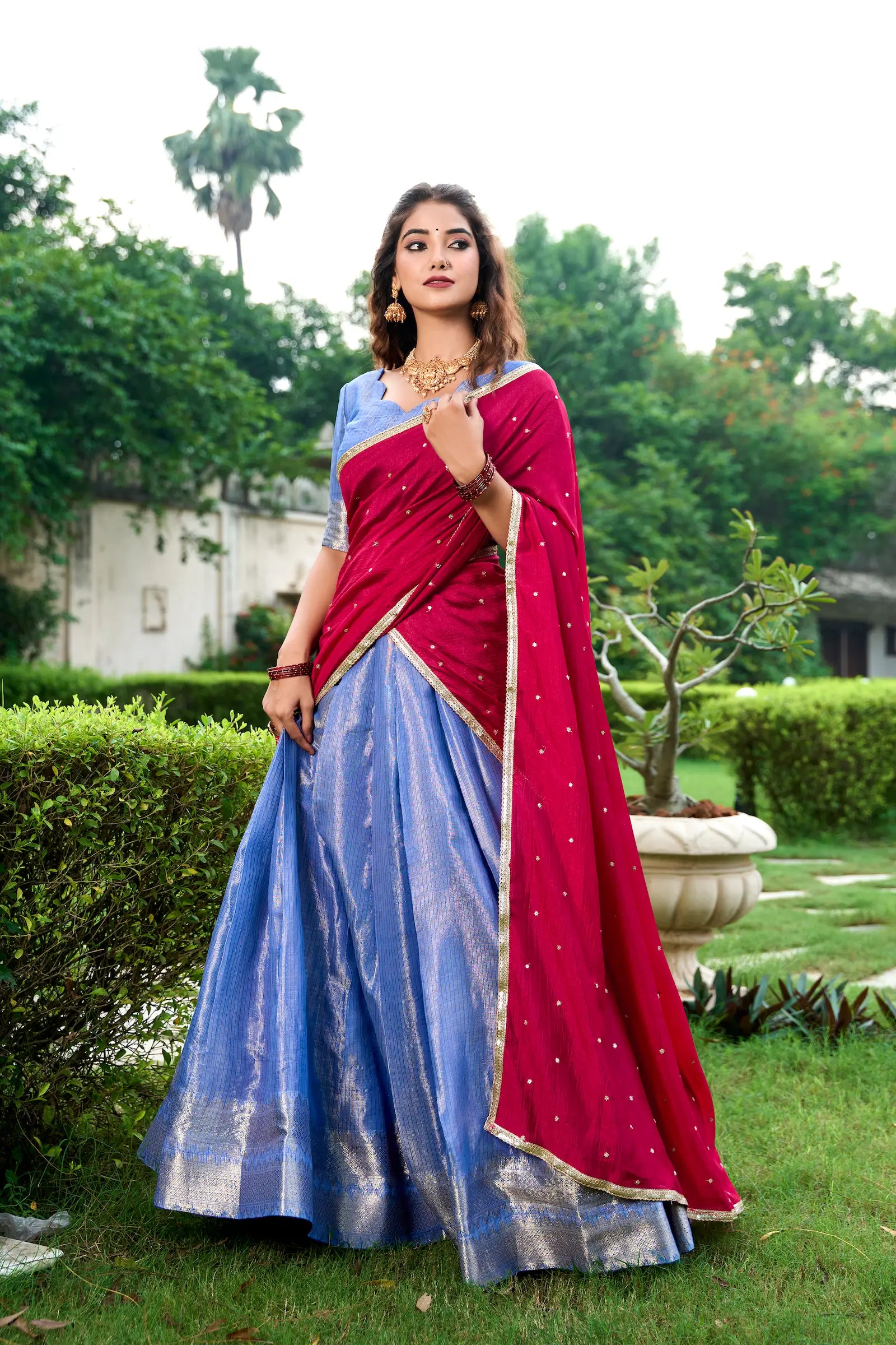 Royal Blue Kanchipuram Zari Weaving Work Lehenga Choli | Ready To Wear - qivii