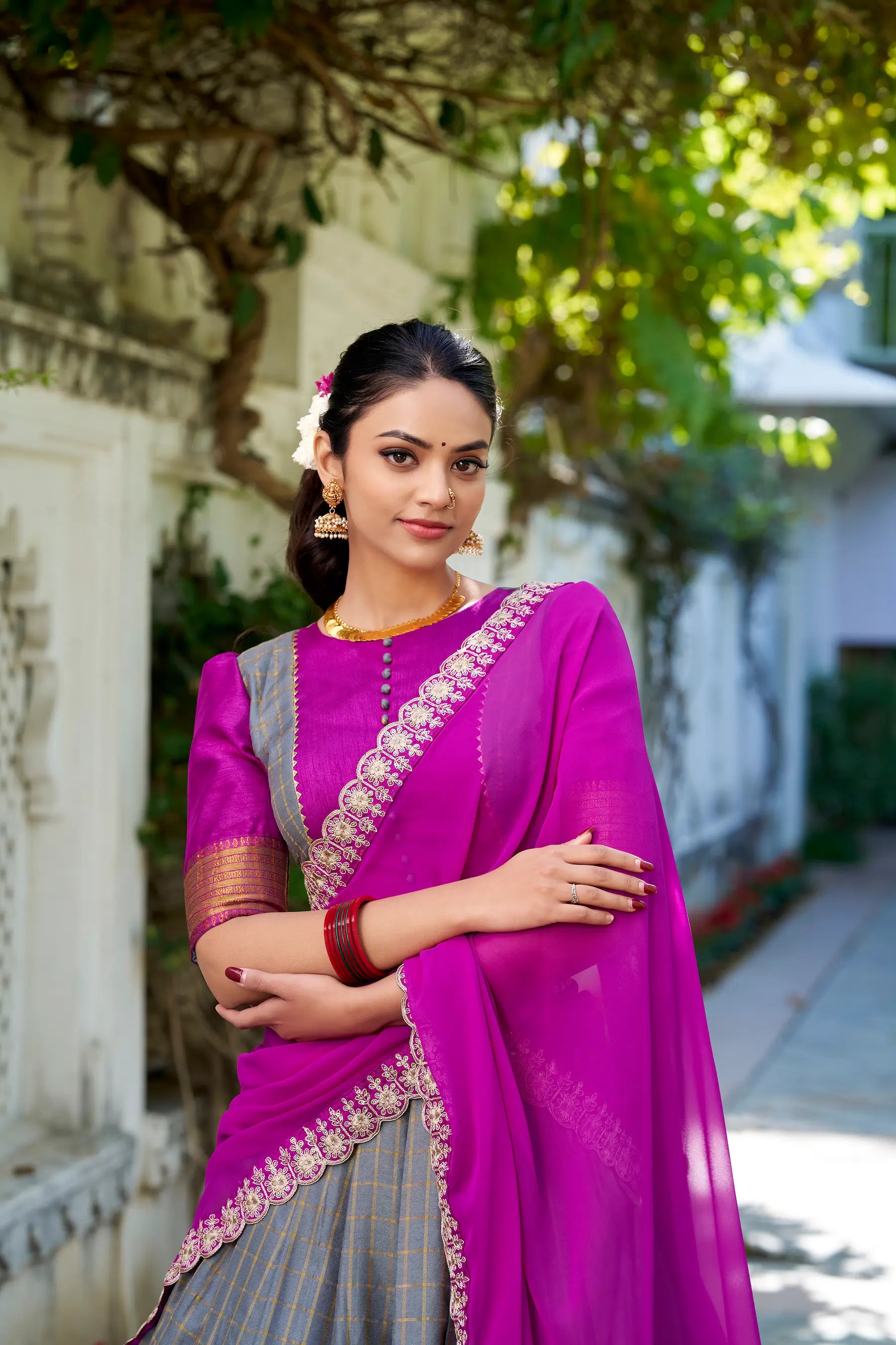 Grey Zari Chex With Zari Weaving Work Lehenga Choli | Ready To Wear - qivii