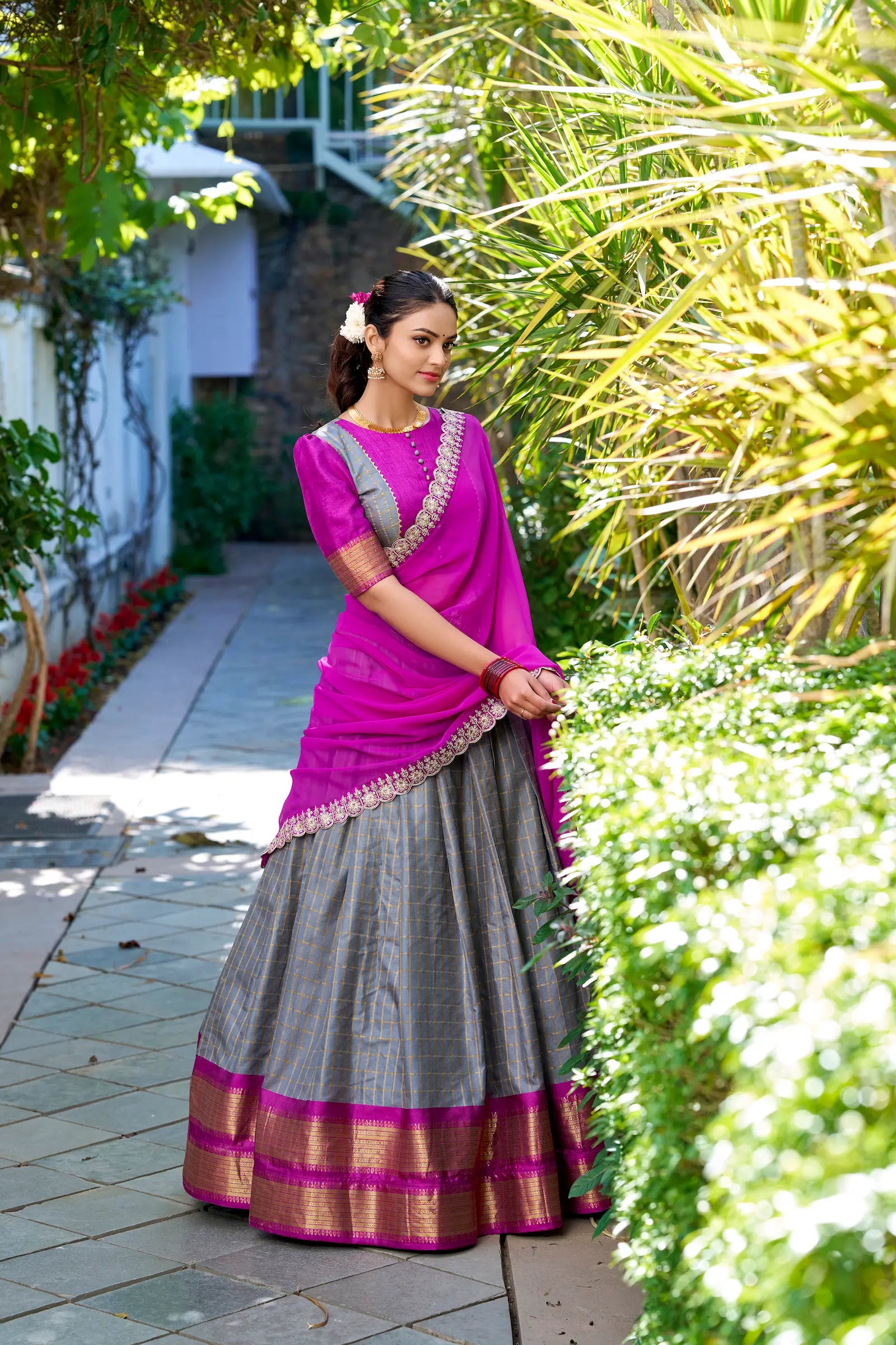 Grey Zari Chex With Zari Weaving Work Lehenga Choli | Ready To Wear - qivii