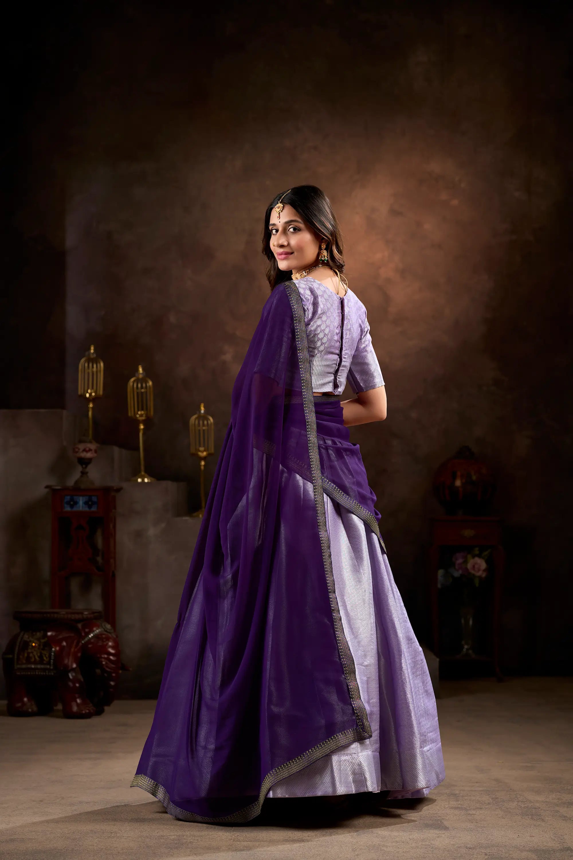 Lavender Jacquard Silk Lehenga Choli With Weaving Work | Ready To Wear - qivii