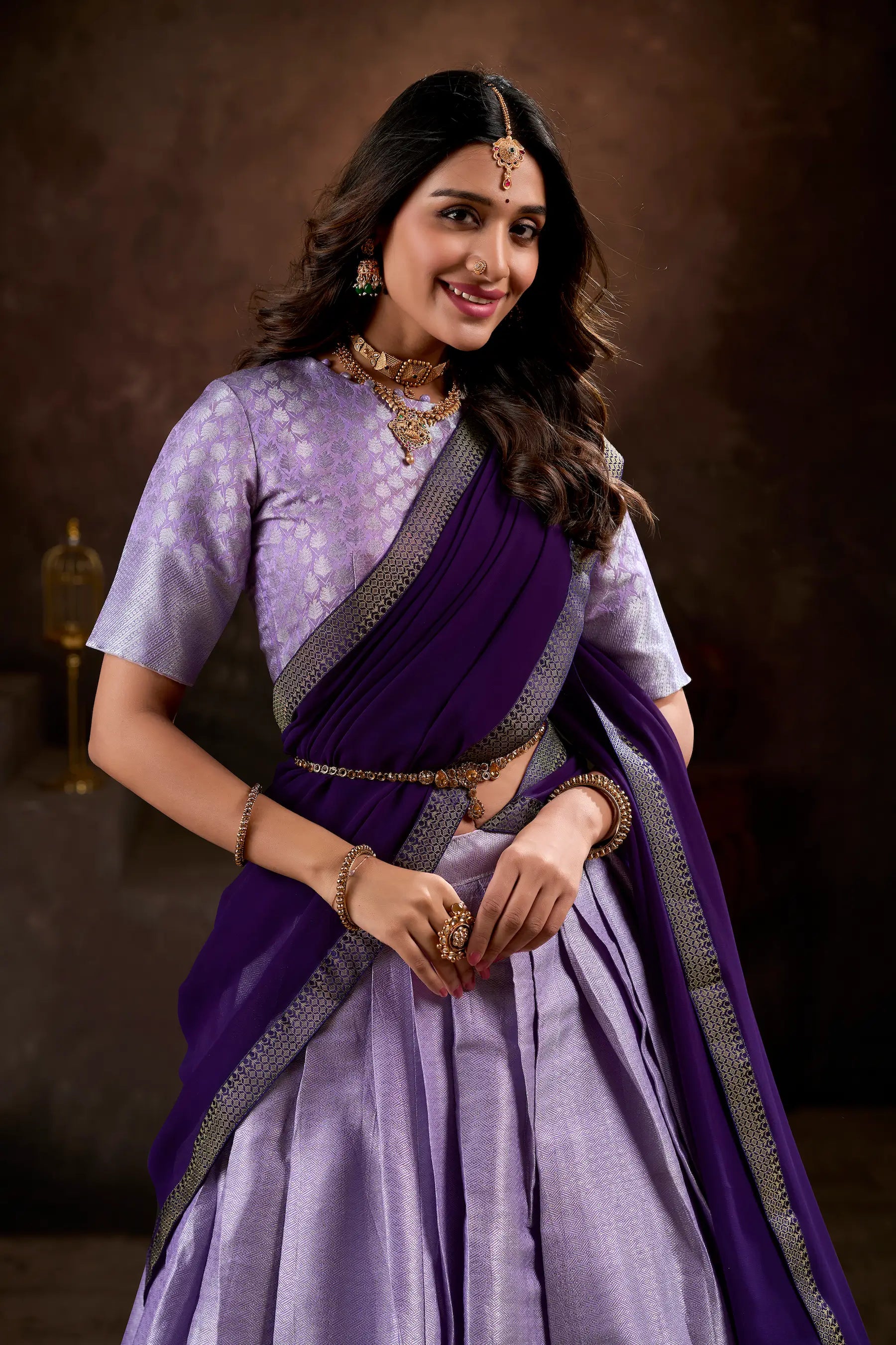 Lavender Jacquard Silk Lehenga Choli With Weaving Work | Ready To Wear - qivii