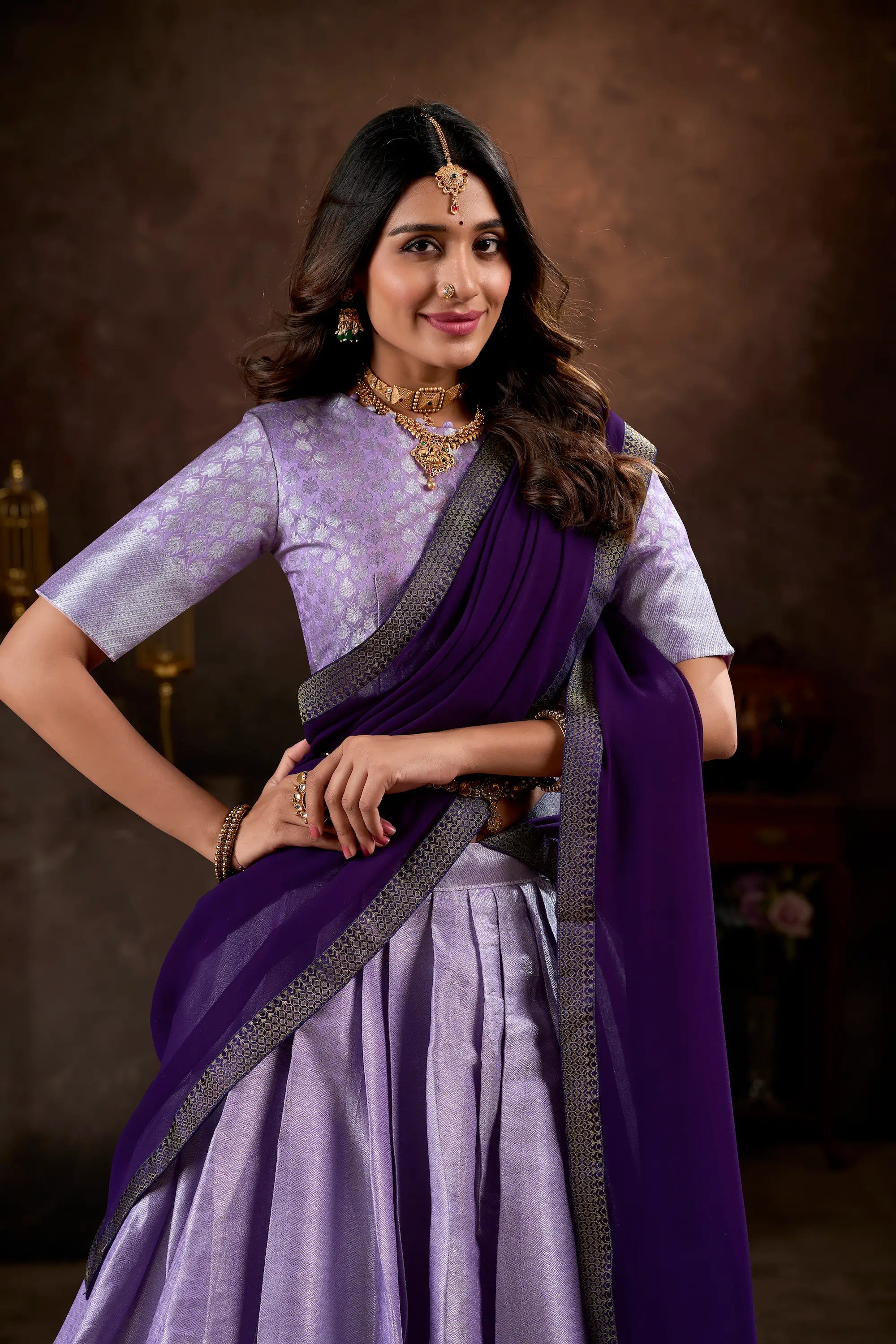 Lavender Jacquard Silk Lehenga Choli With Weaving Work | Ready To Wear - qivii