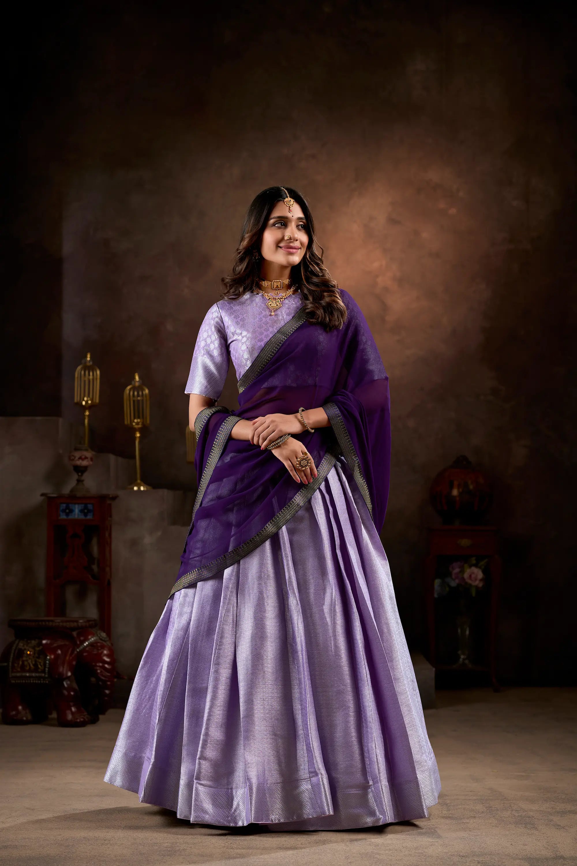 Lavender Jacquard Silk Lehenga Choli With Weaving Work | Ready To Wear - qivii