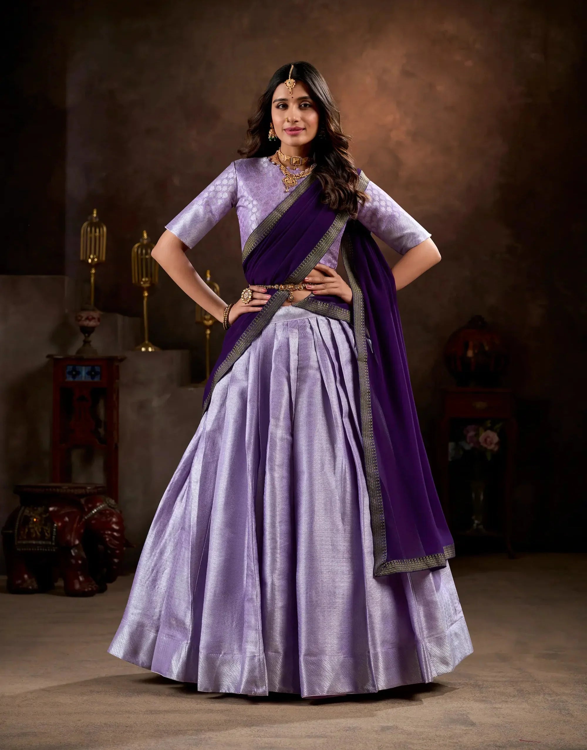Lavender Jacquard Silk Lehenga Choli With Weaving Work | Ready To Wear - qivii