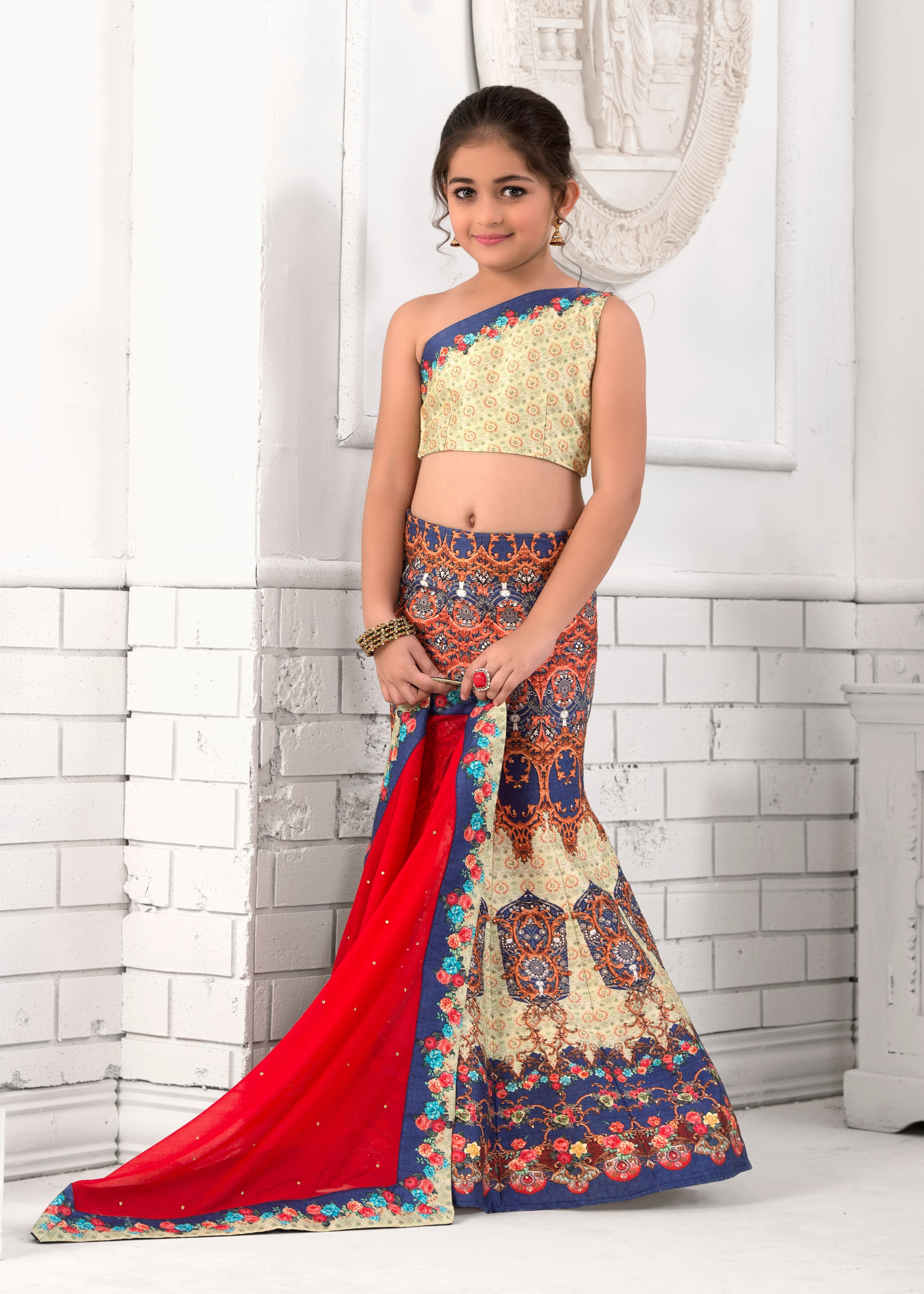 Charming Delight Khadi Mono Silk Kids Lehenga - qivii