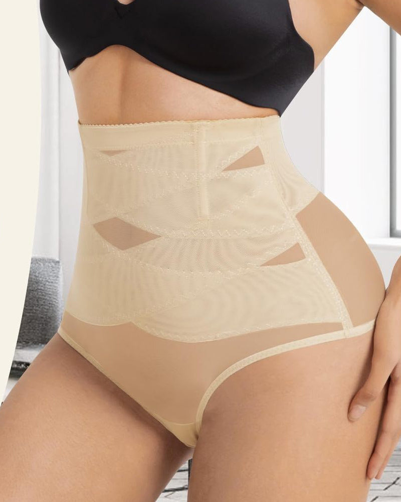 Cross High Waist Shaping Briefs Mesh Firm Control Stomach Panty - By Qivii