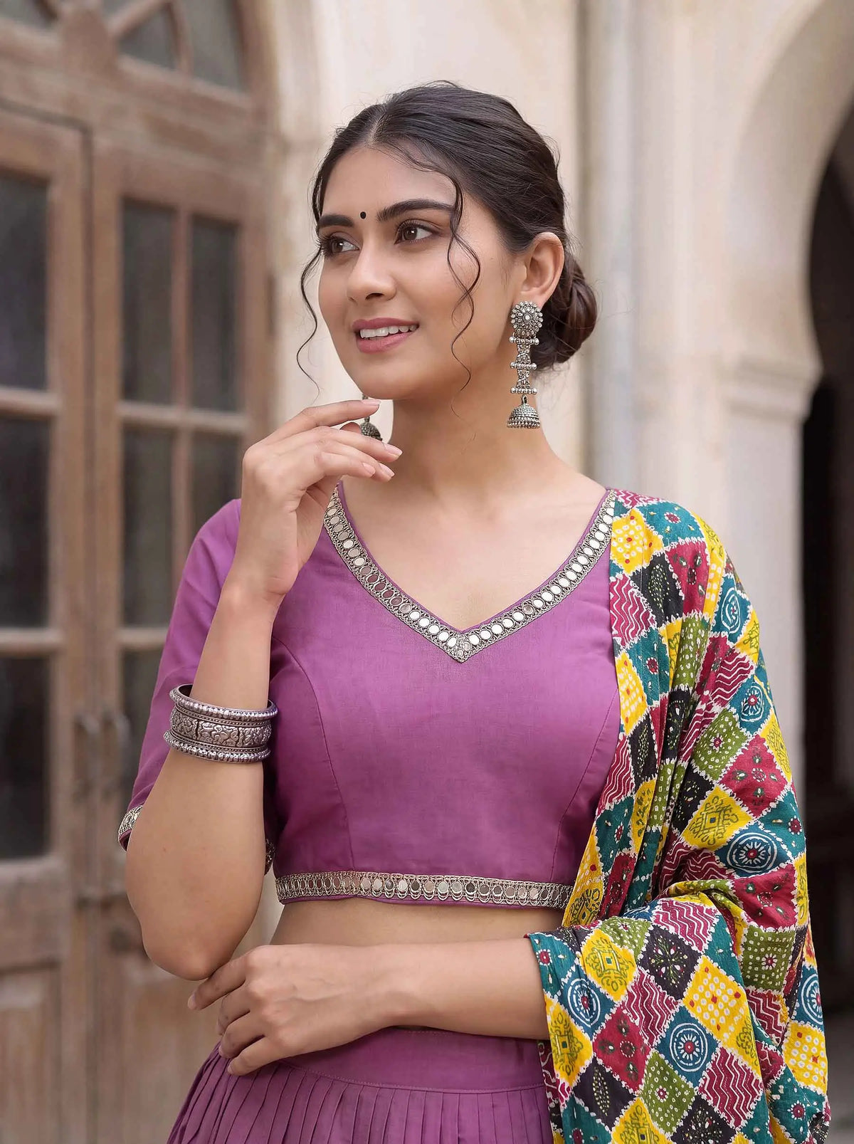 6 Meter Flair | Mauve Mirror Work Navratri Lehenga Choli