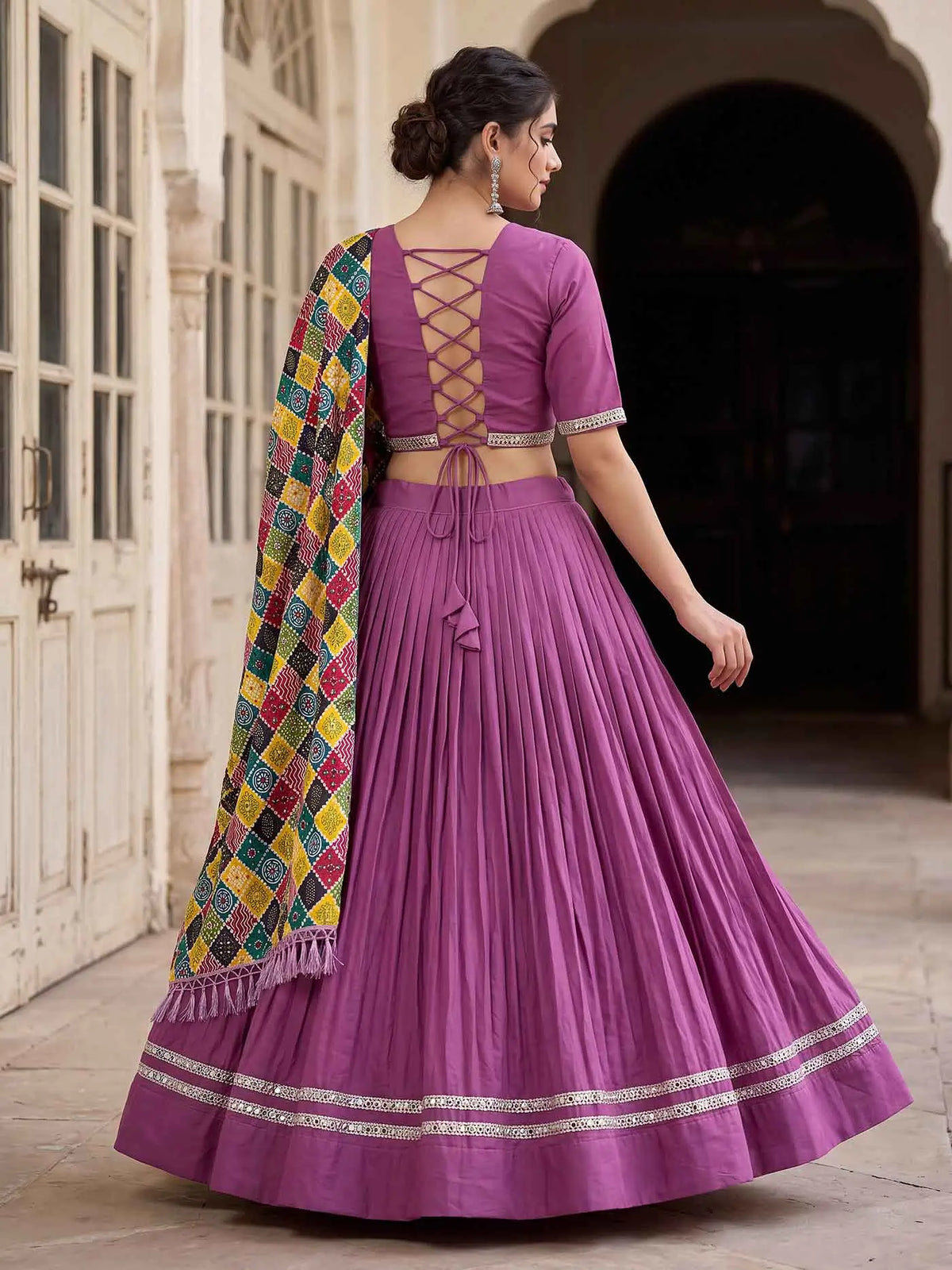 6 Meter Flair | Mauve Mirror Work Navratri Lehenga Choli