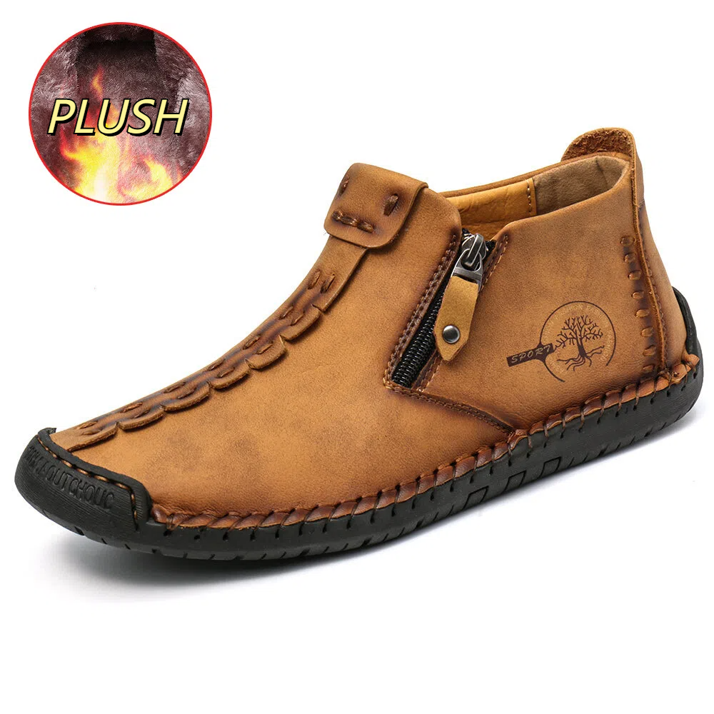 Men’s Octopus High-Top Zipper Boots with Fleece Lining Handmade Work Boots