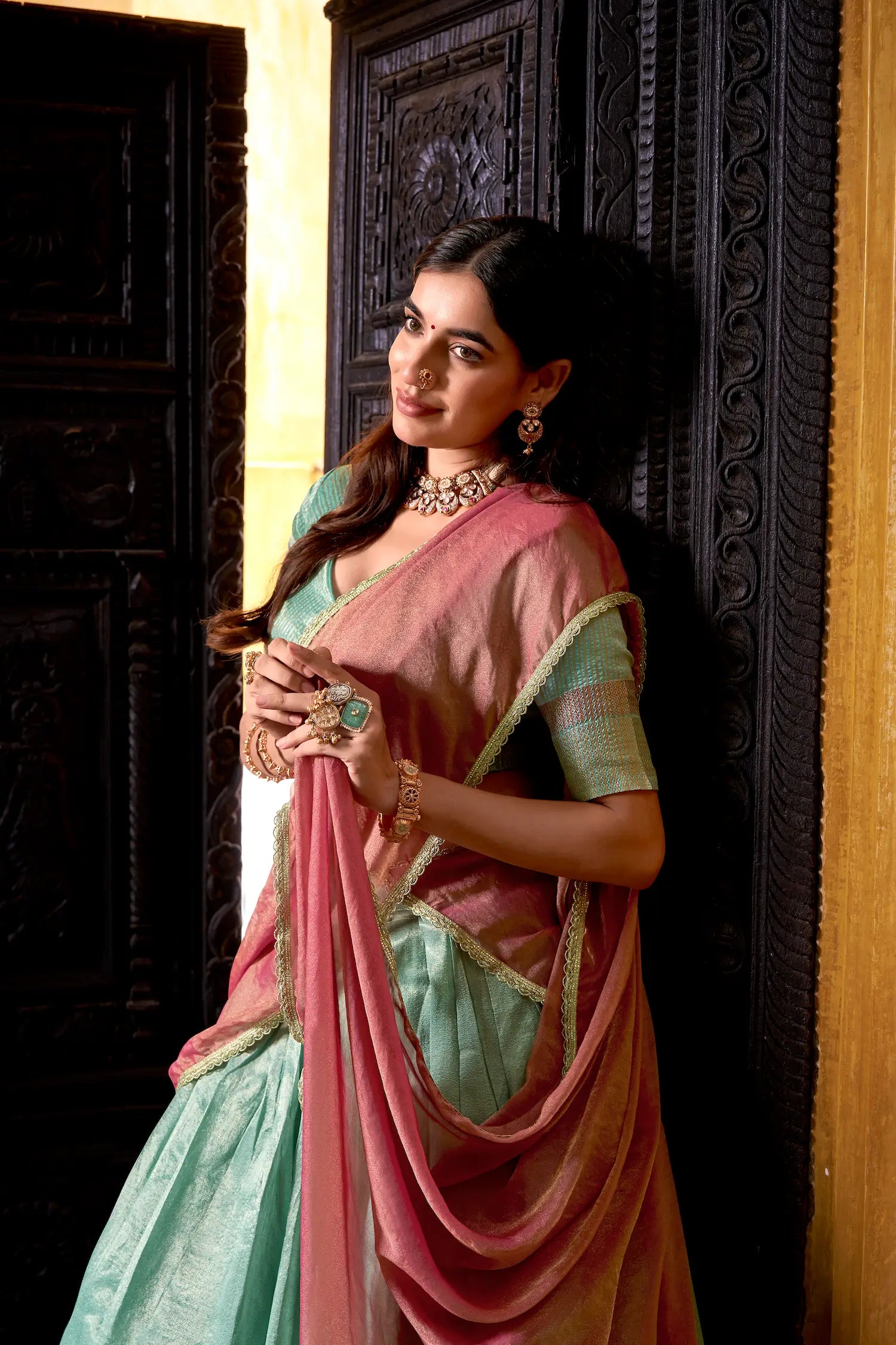 Sea Blue Dhupian Silk Zari Weaving Lehenga Choli - qivii