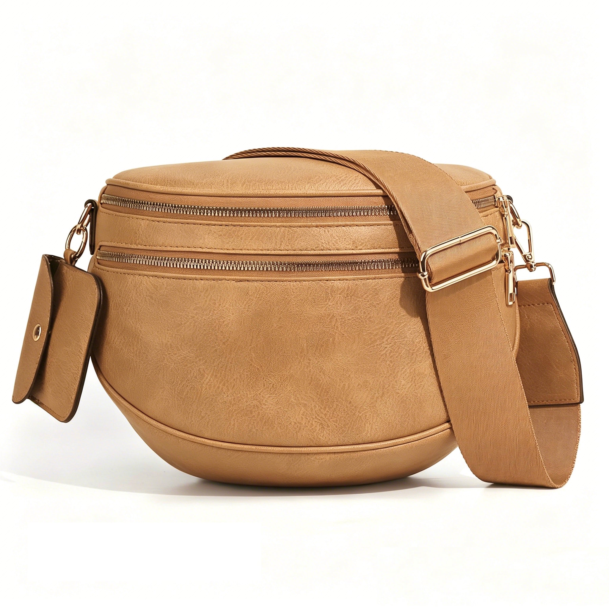 Ounamei Solid Color Crossbody Bum Bag for Women Vegan Leather Large Capacity Belt Bag for Moms & Everyday Travel