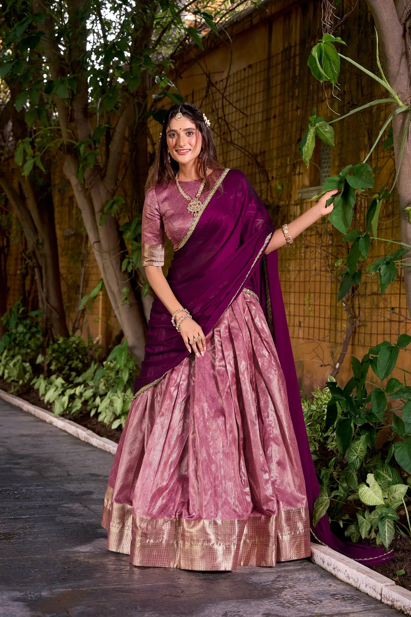 Daisy Pink Dhupian Silk Zari Weaving Lehenga Choli