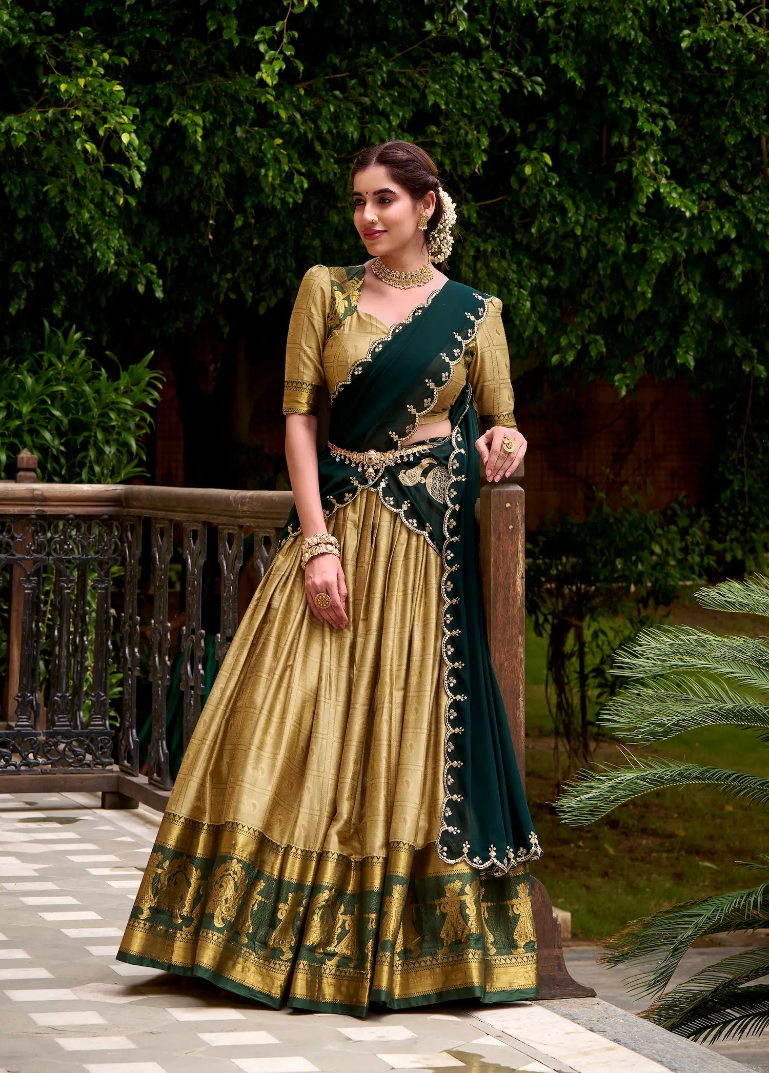 Dark Beige Polly Cotton Zari Weaving Lehenga Choli - qivii