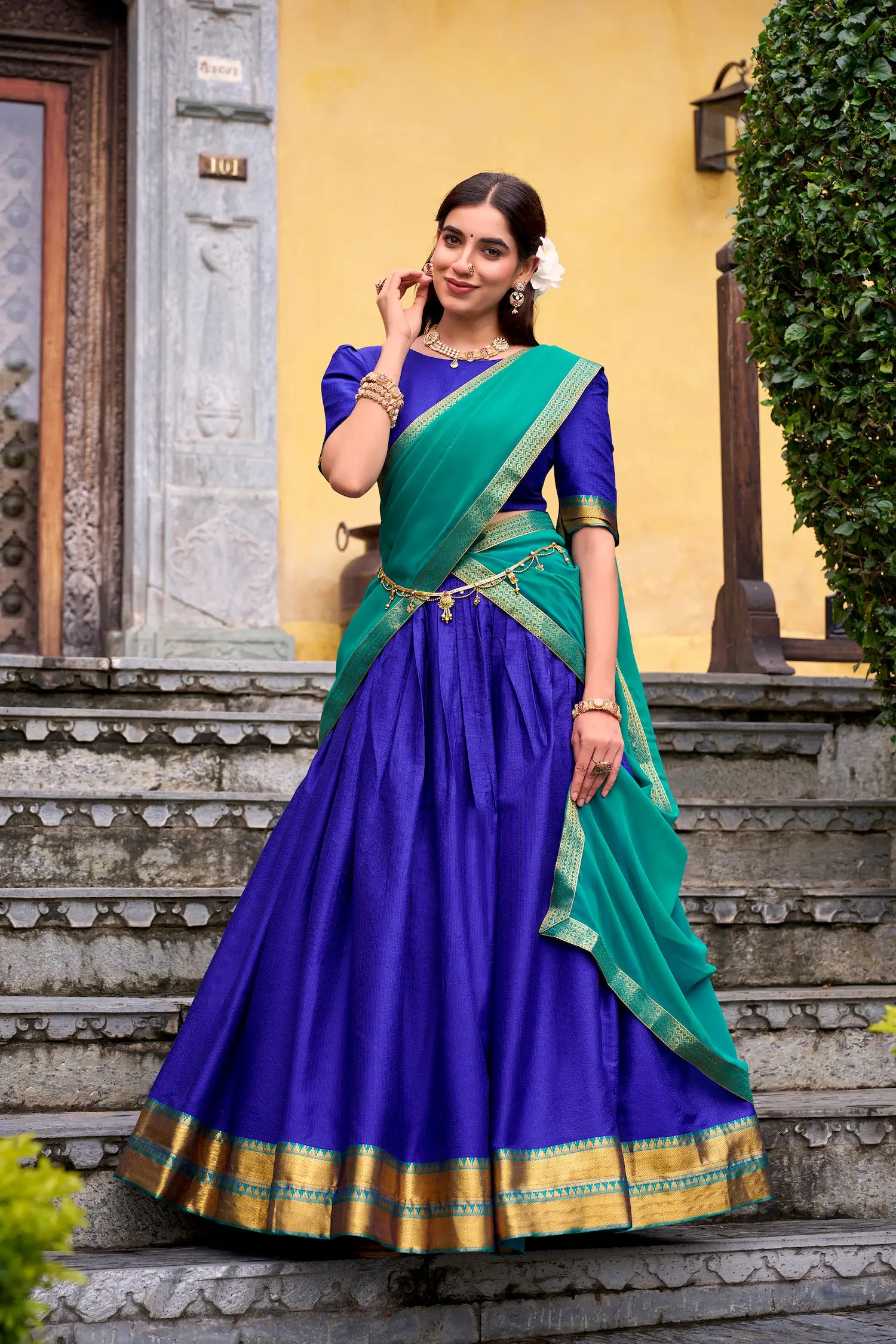 Royal Blue Poly Cotton Zari Weaving Lehenga Choli