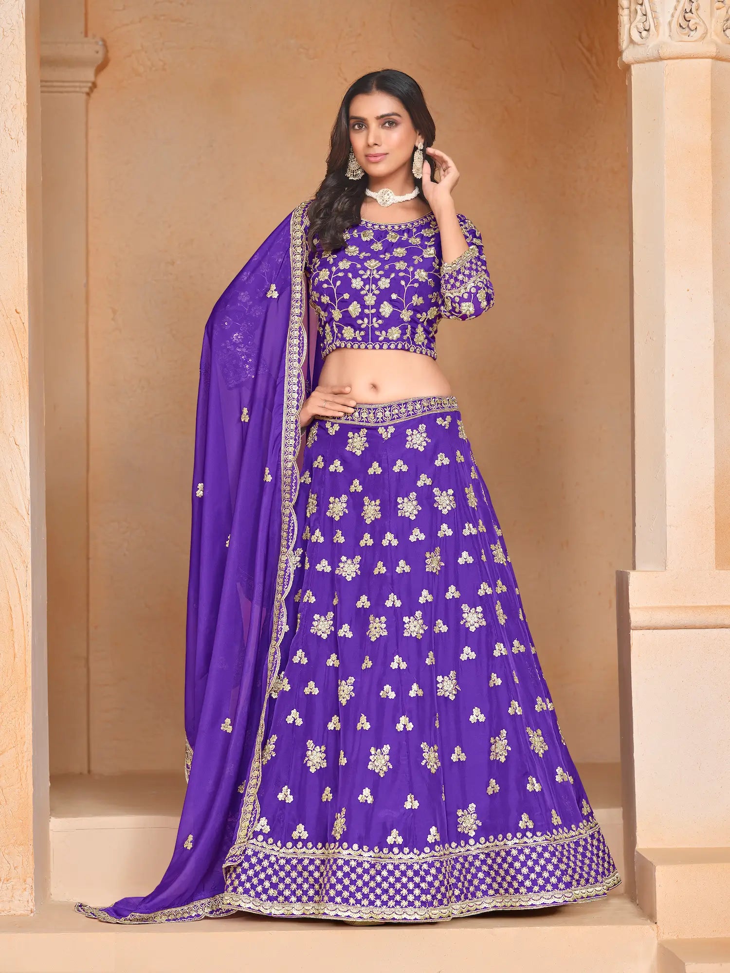 Purple Organza Lehenga Choli With Thread & Sequence Embroidery Work - qivii