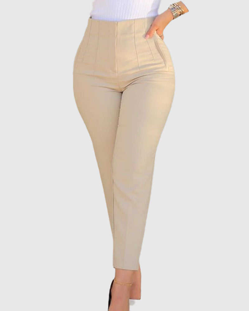 Women's Tailored Pleat High Waist Side Pocket 9-point Pants - By Qivii