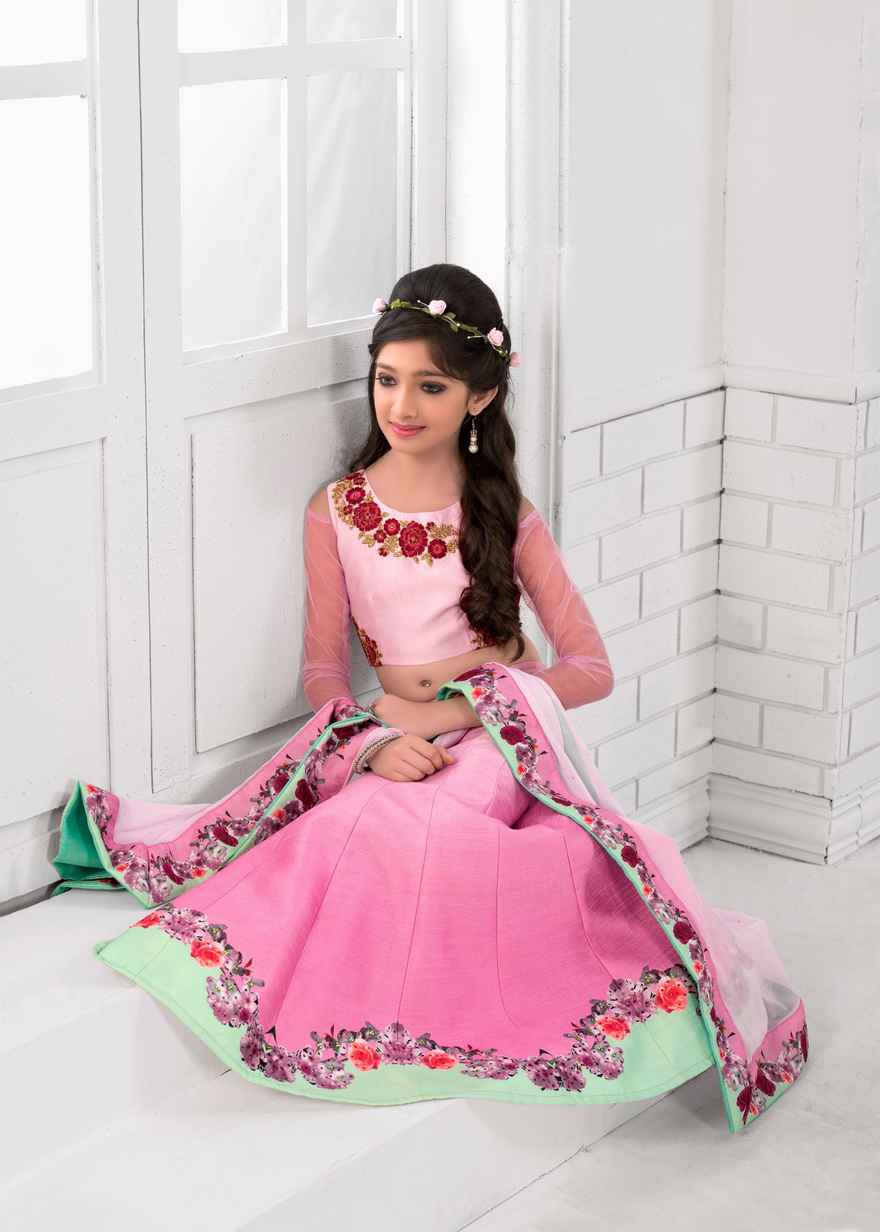 Traditional Twist Khadi Mono Silk Lehenga for Kids - qivii