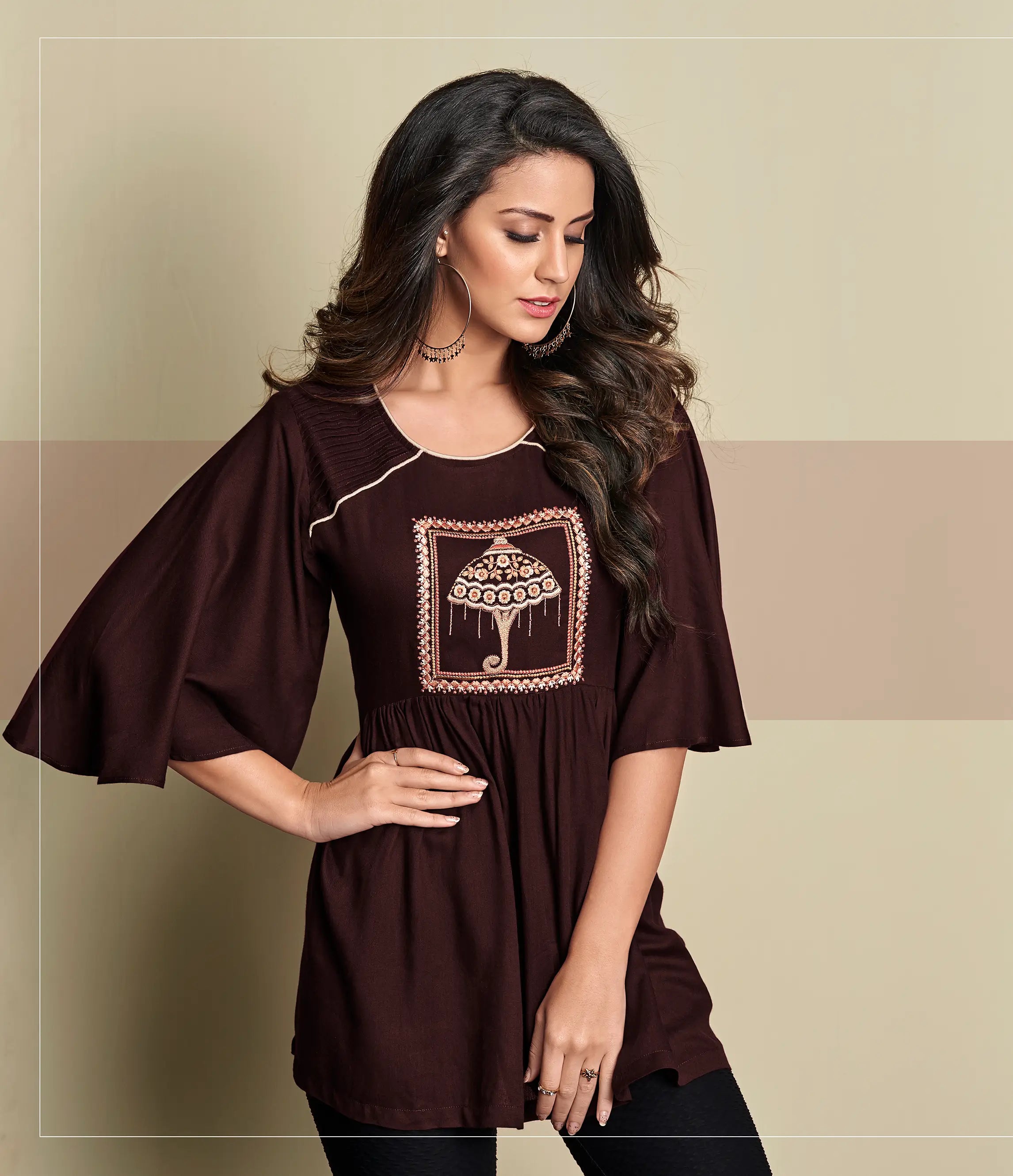 Coffee Brown Rayon Short Kurti - qivii