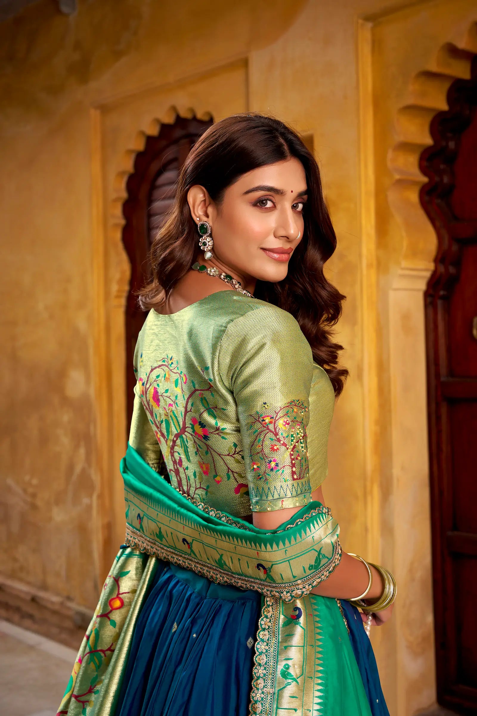 Navy Blue Zari Weaving Paithani Lehenga Choli