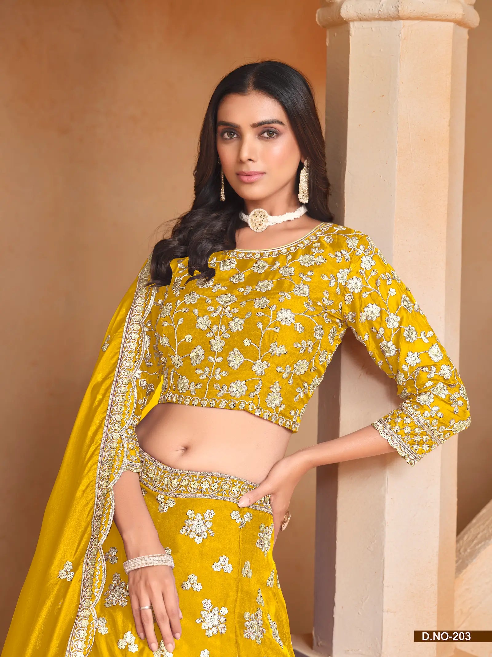 Yellow Organza Lehenga Choli With Thread & Sequence Embroidery Work - qivii