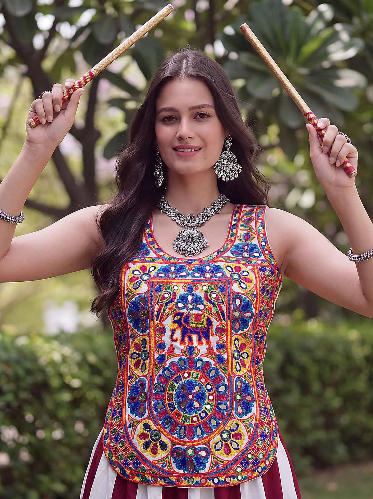 6 Meter Flair | Maroon Navratri Lehenga Choli With Kali & Mirror Work
