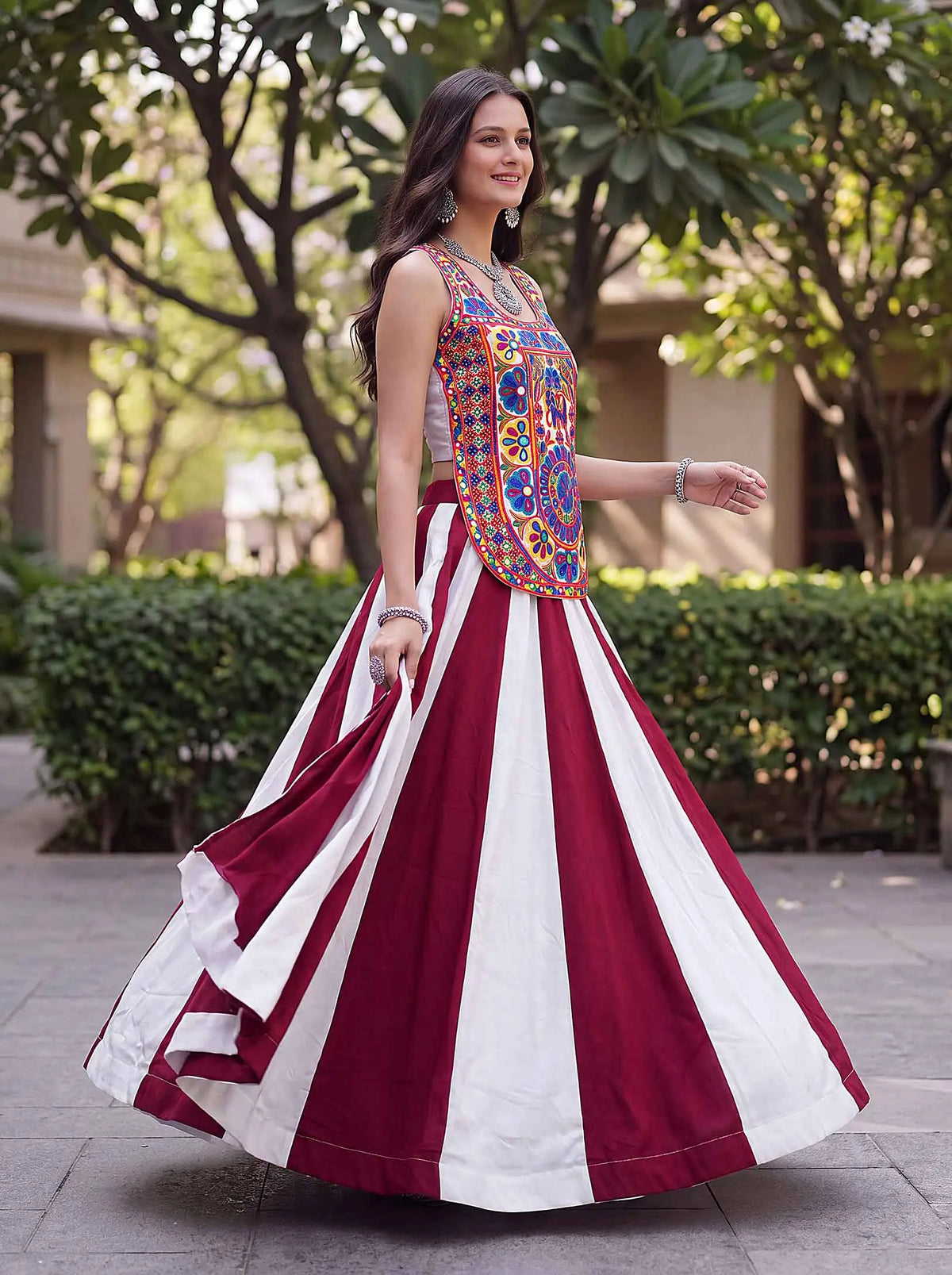 6 Meter Flair | Maroon Navratri Lehenga Choli With Kali & Mirror Work