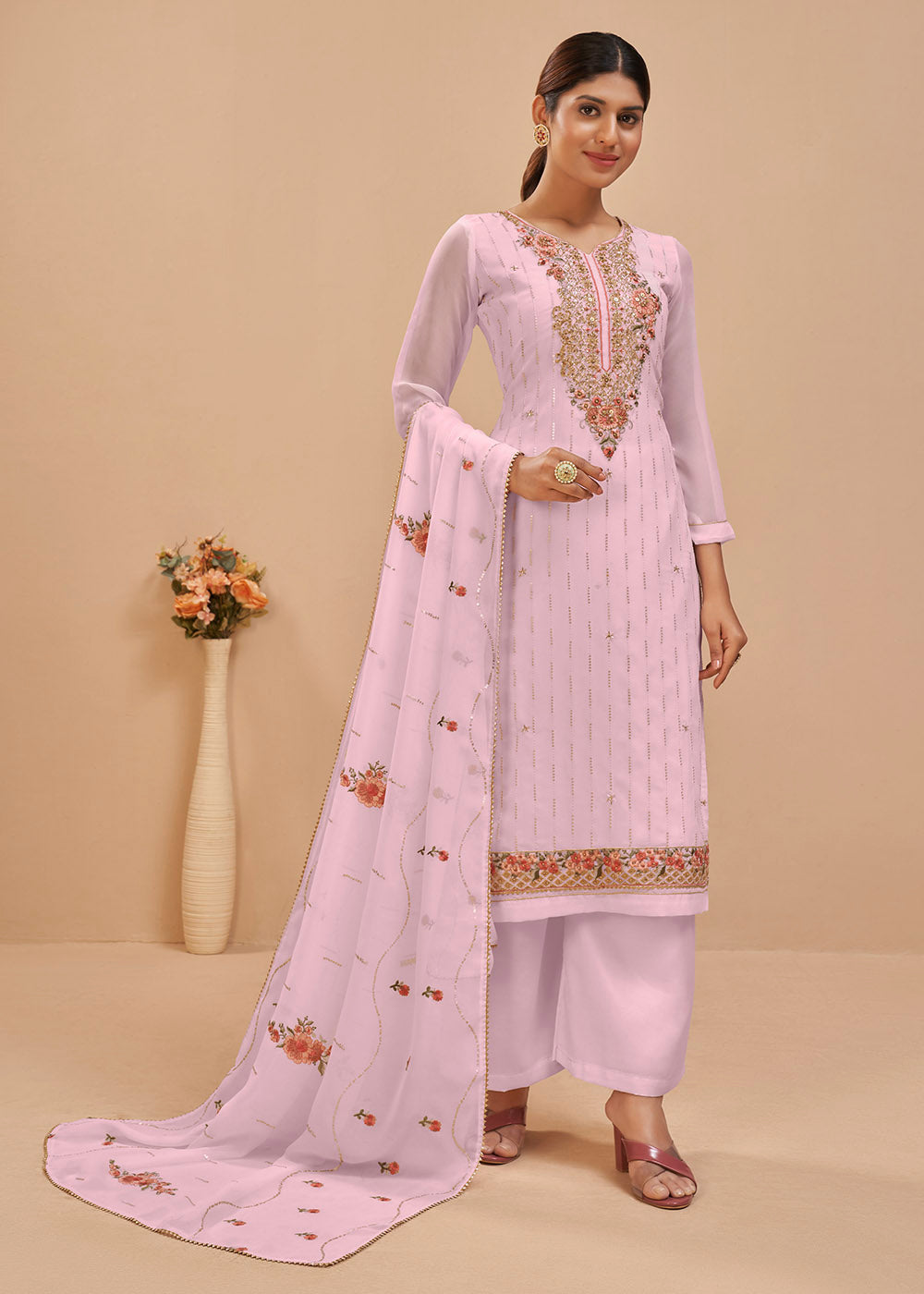 Lavender Purple Georgette Salwar Suit with Thread, Khatli & Sequence work By Qivii