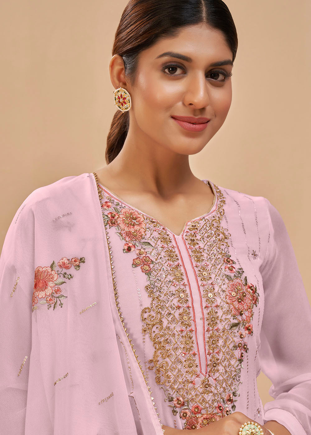 Lavender Purple Georgette Salwar Suit with Thread, Khatli & Sequence work - qivii