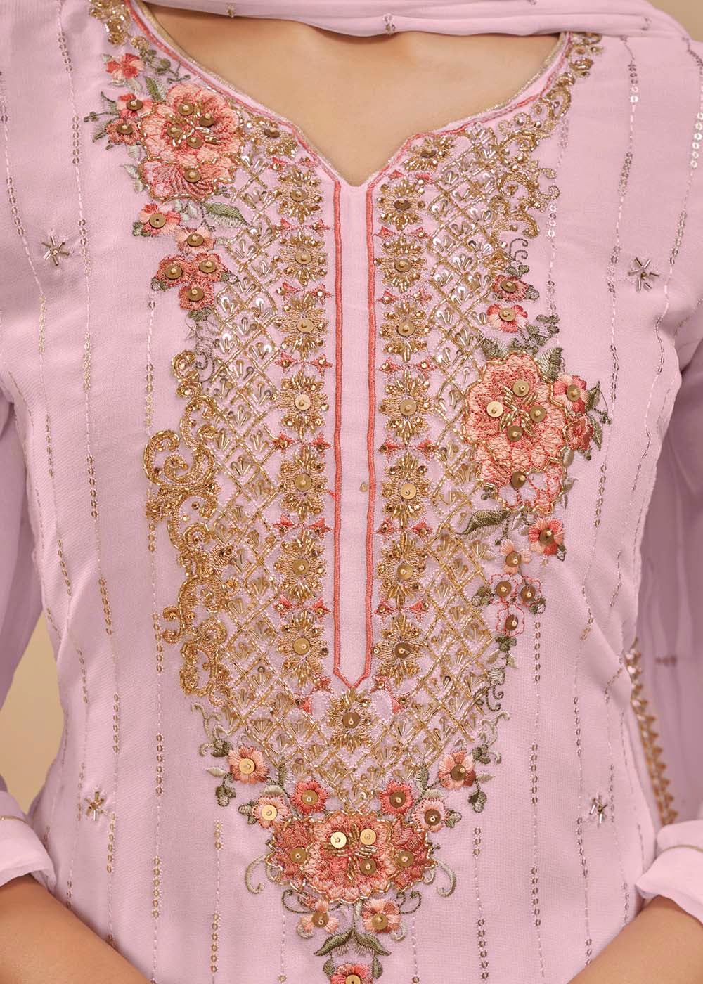 Lavender Purple Georgette Salwar Suit with Thread, Khatli & Sequence work - qivii