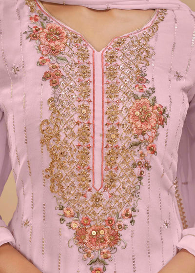 Lavender Purple Georgette Salwar Suit with Thread, Khatli & Sequence work By Qivii