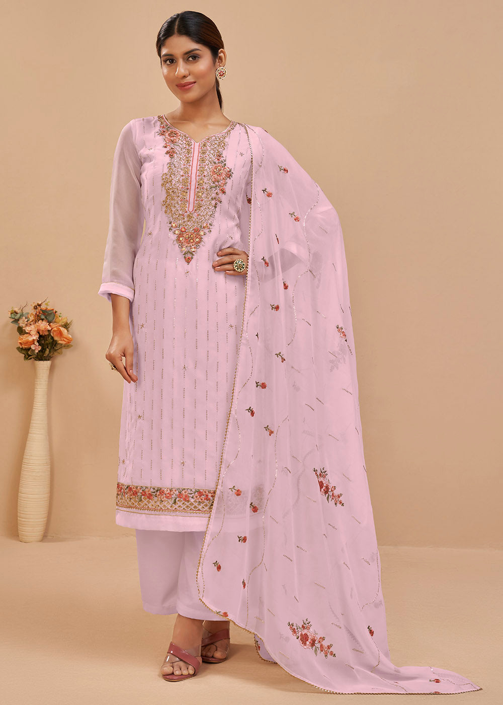 Lavender Purple Georgette Salwar Suit with Thread, Khatli & Sequence work - qivii