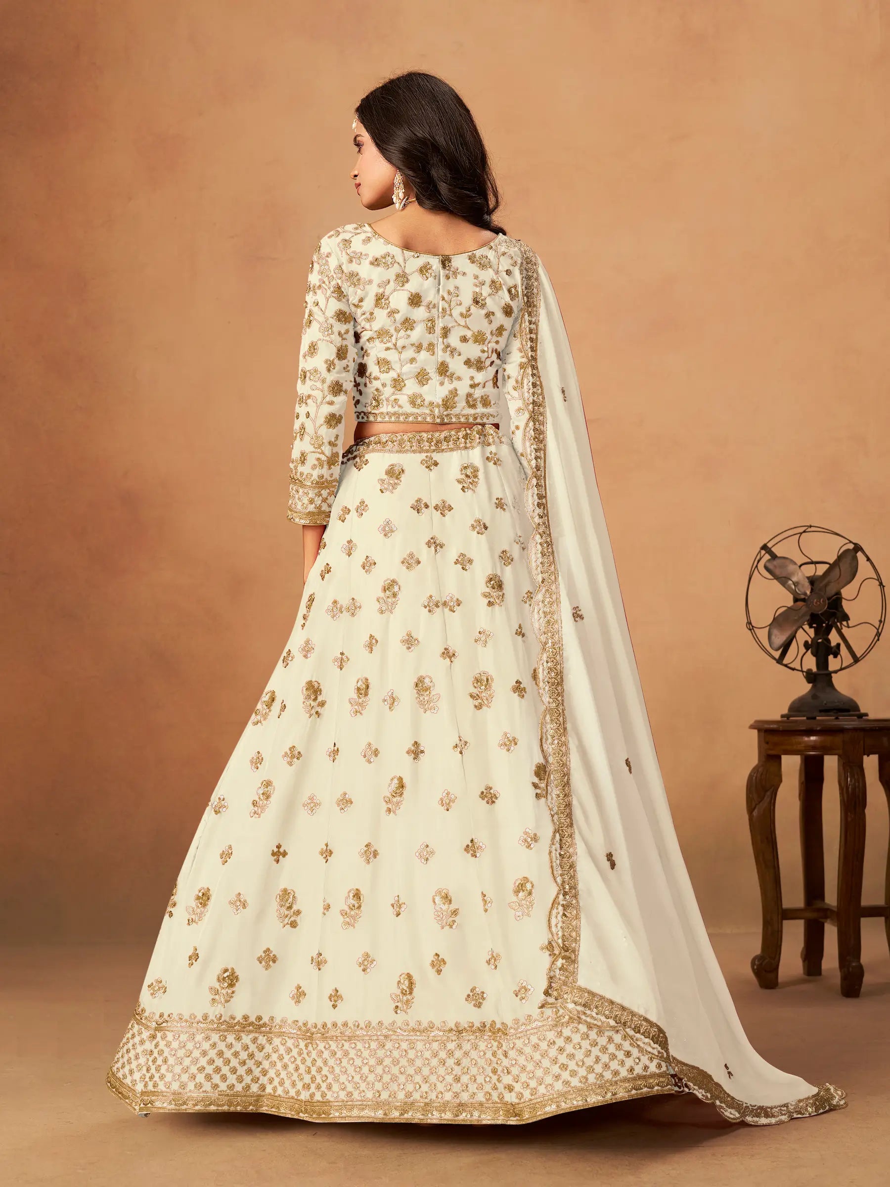 Off White Organza Embroidery Work Lehenga Choli - qivii