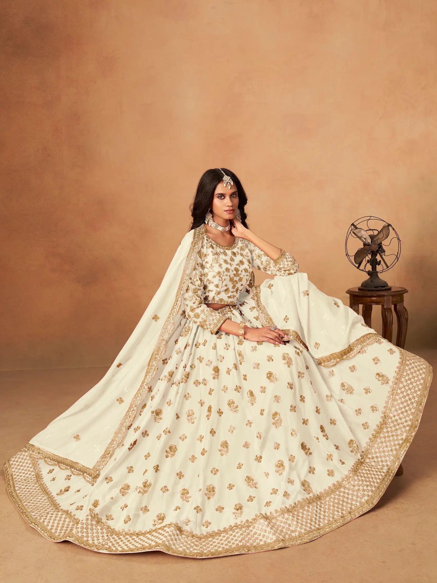 Off White Organza Embroidery Work Lehenga Choli - qivii