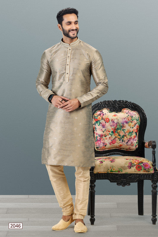 Men's Tusser Jacquard Banarasi Silk Pintux Work Kurta Pajama Set