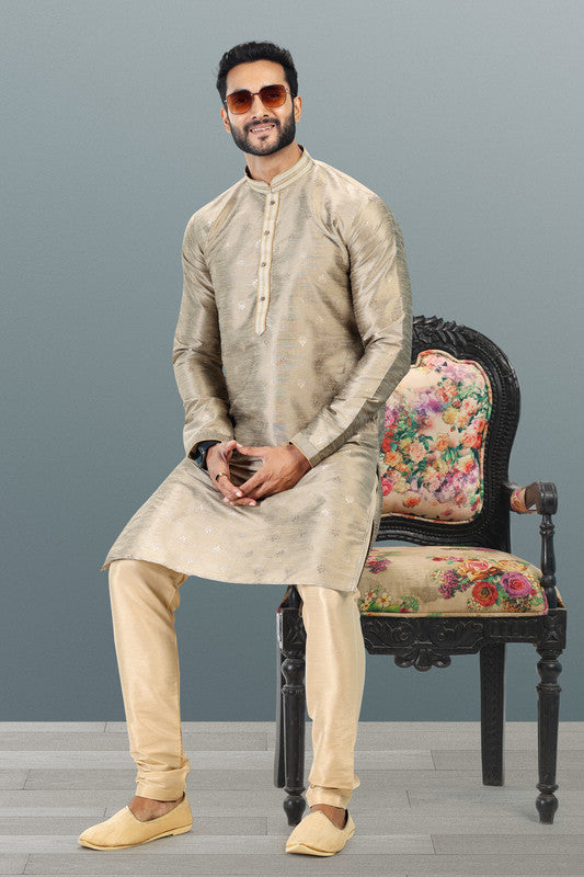 Men's Tusser Jacquard Banarasi Silk Pintux Work Kurta Pajama Set