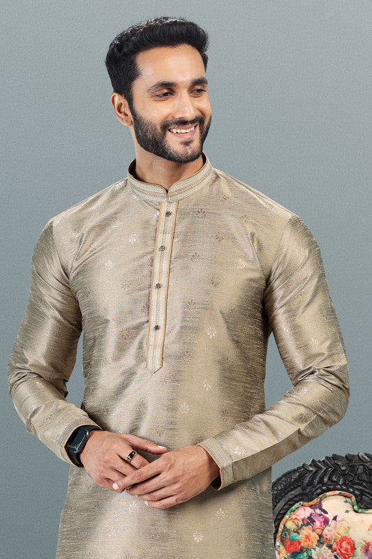Men's Tusser Jacquard Banarasi Silk Pintux Work Kurta Pajama Set