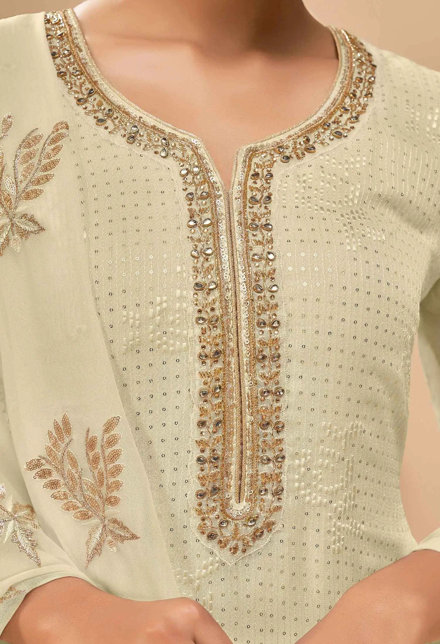 Soft Light Yellow Georgette Sequins Embroidery Work Salwar Suit With Dupatta