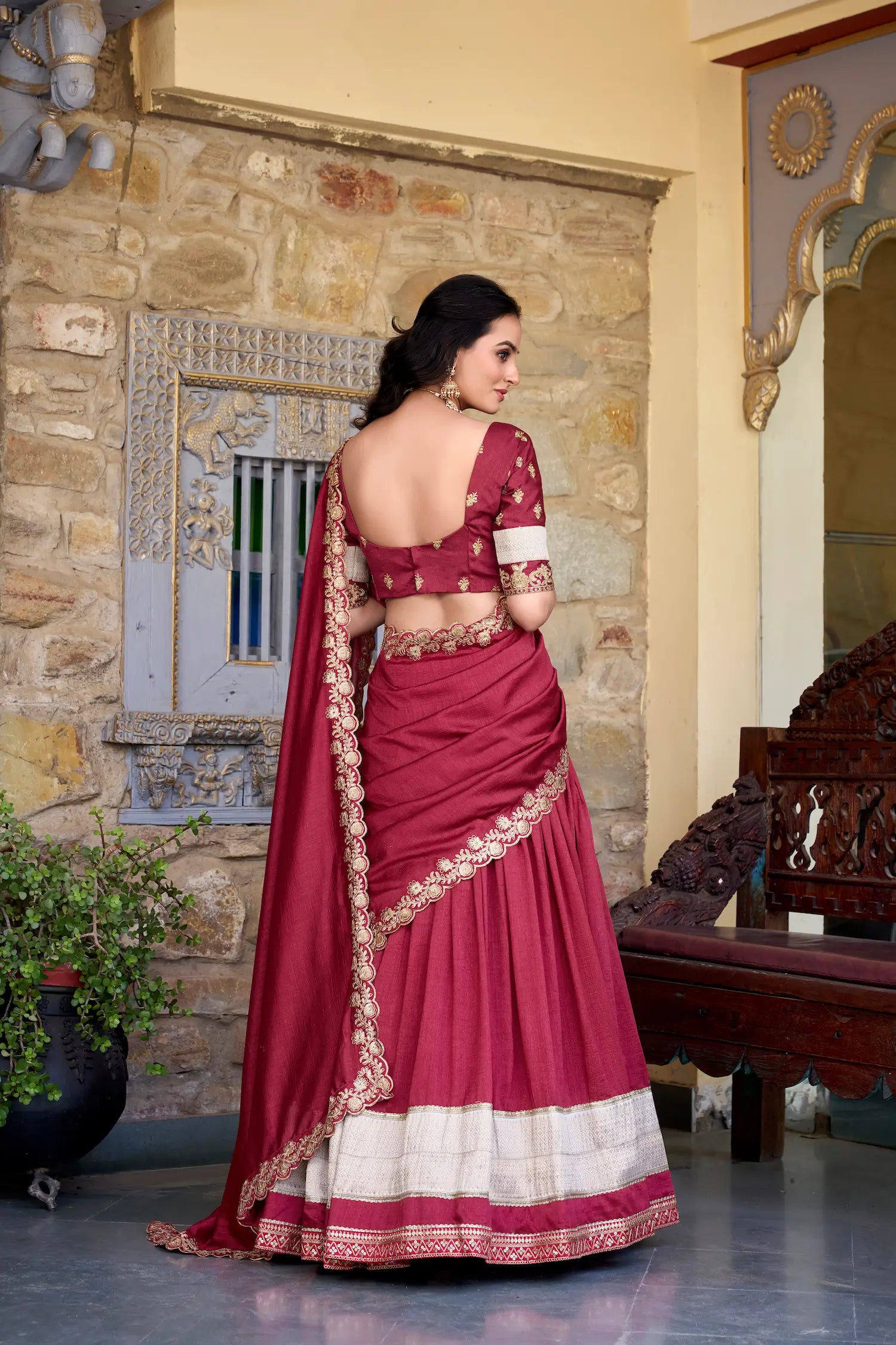 Rani Pink Vichitra Silk Lehenga Choli With Zari Weaving Work & Sequins Touch Up - qivii
