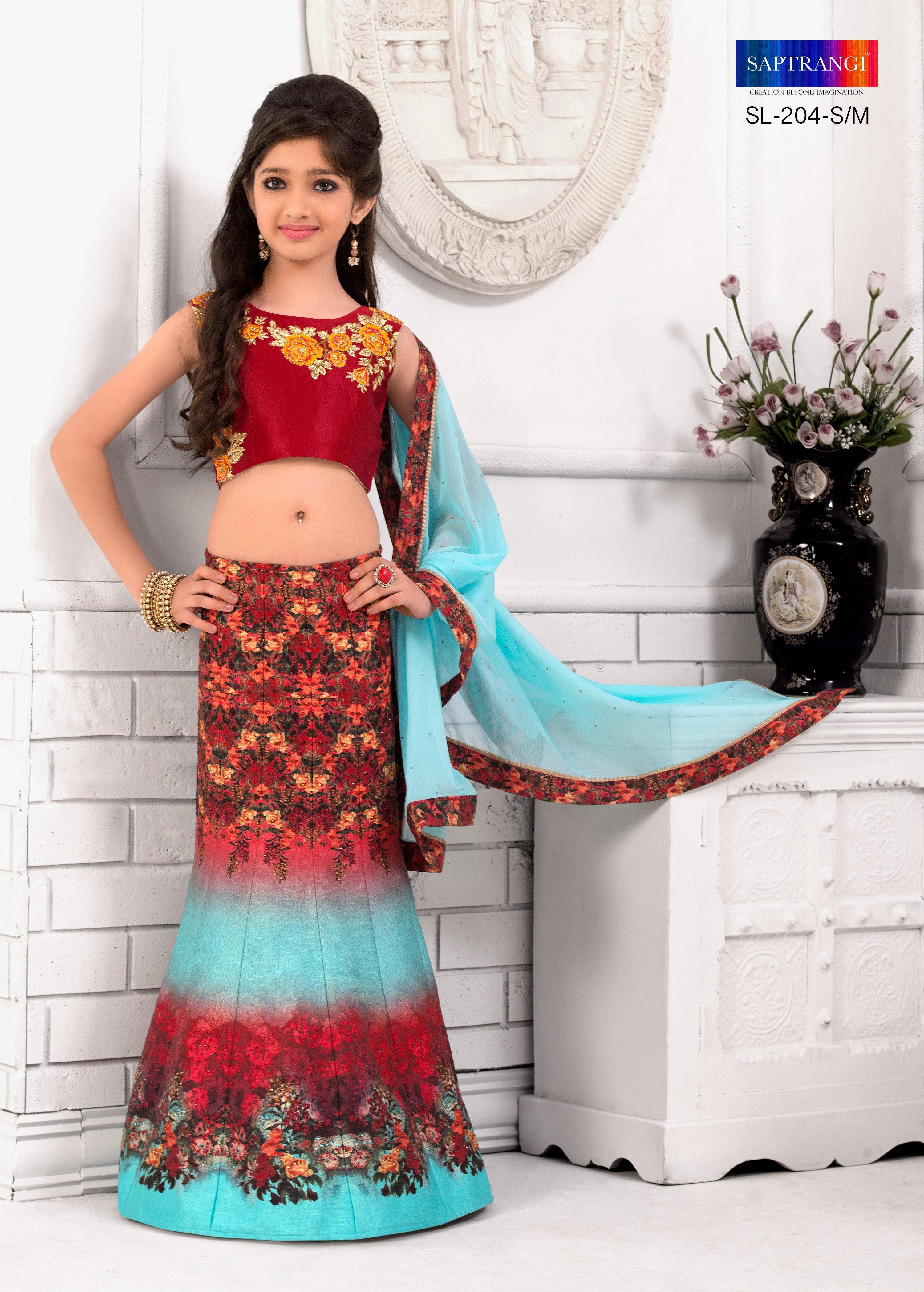 Adorable Blossom Khadi Mono Silk Lehenga for Girls - qivii