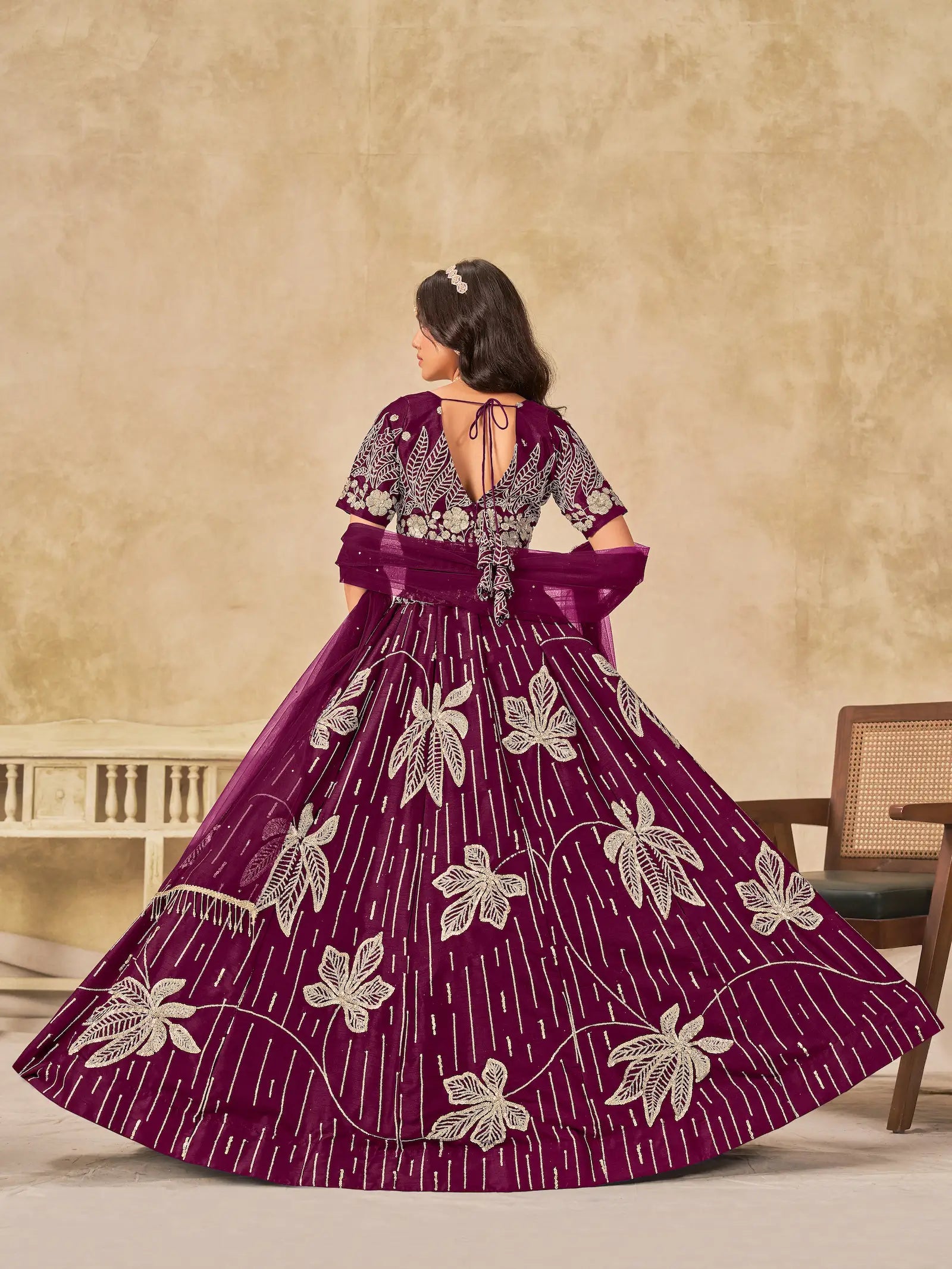 Wine Art Silk Lehenga Choli With Sequins Embroidery - qivii