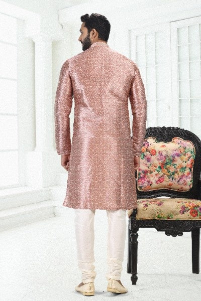 Men's Onion Pink Banarasi Silk Pintux Work Kurta Pajama Set