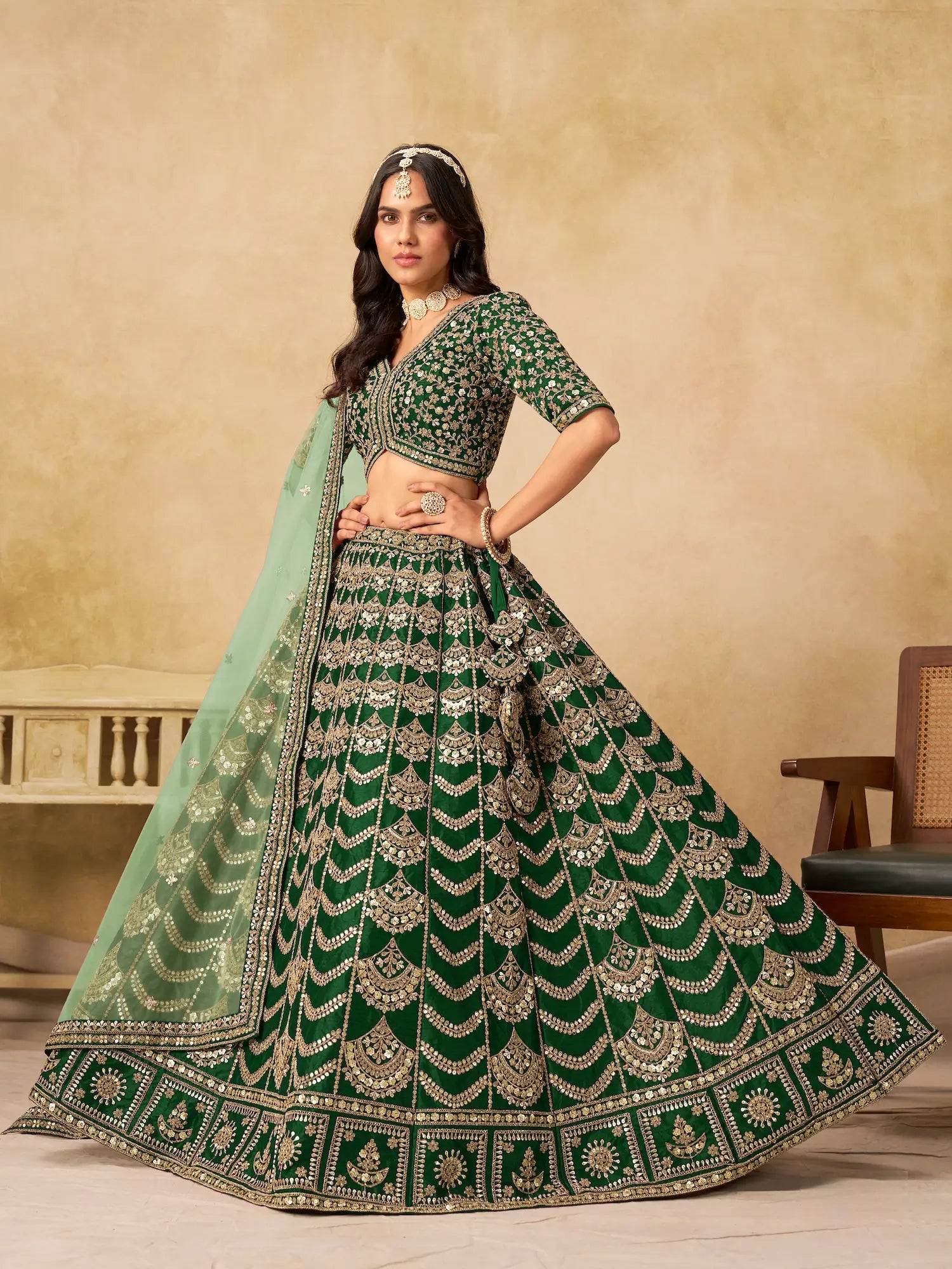 Timber green Art Silk Embroidery Lehenga Choli - qivii